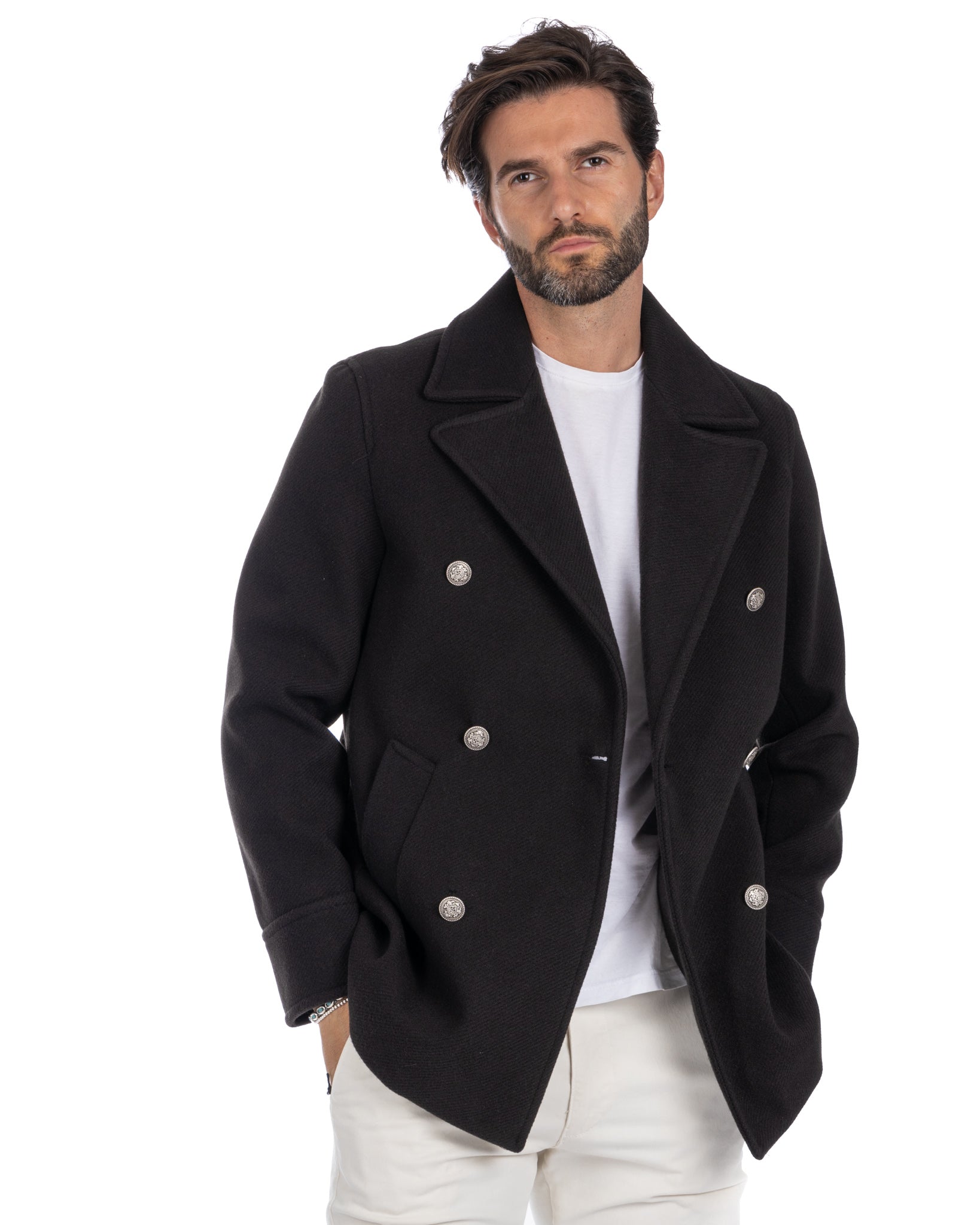 David - black 3/4 wool coat