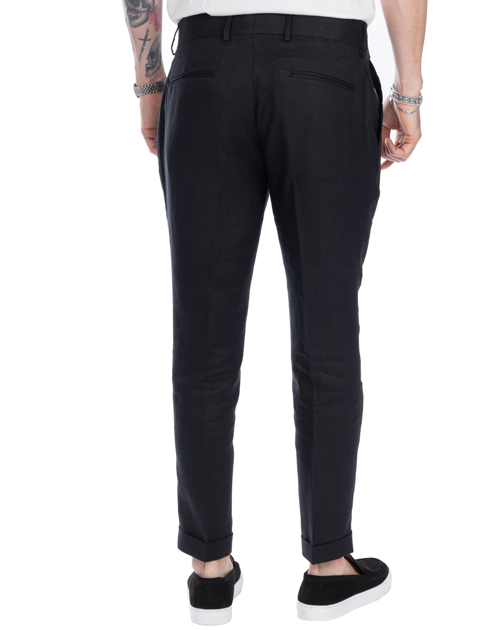 Sorso - pantalon taille haute noir en pur lin