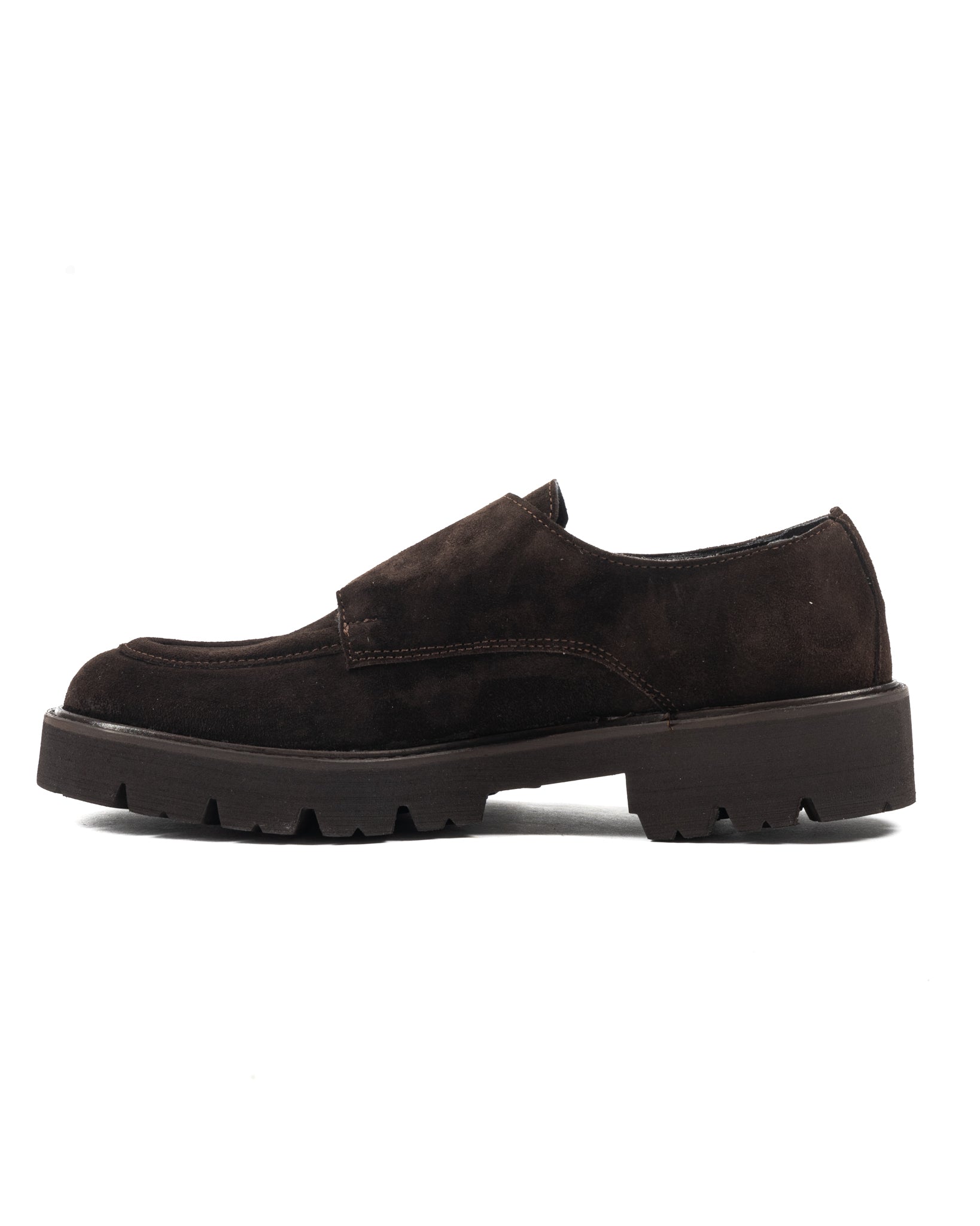 Falcon- dark brown suede moccasin with double buckle 