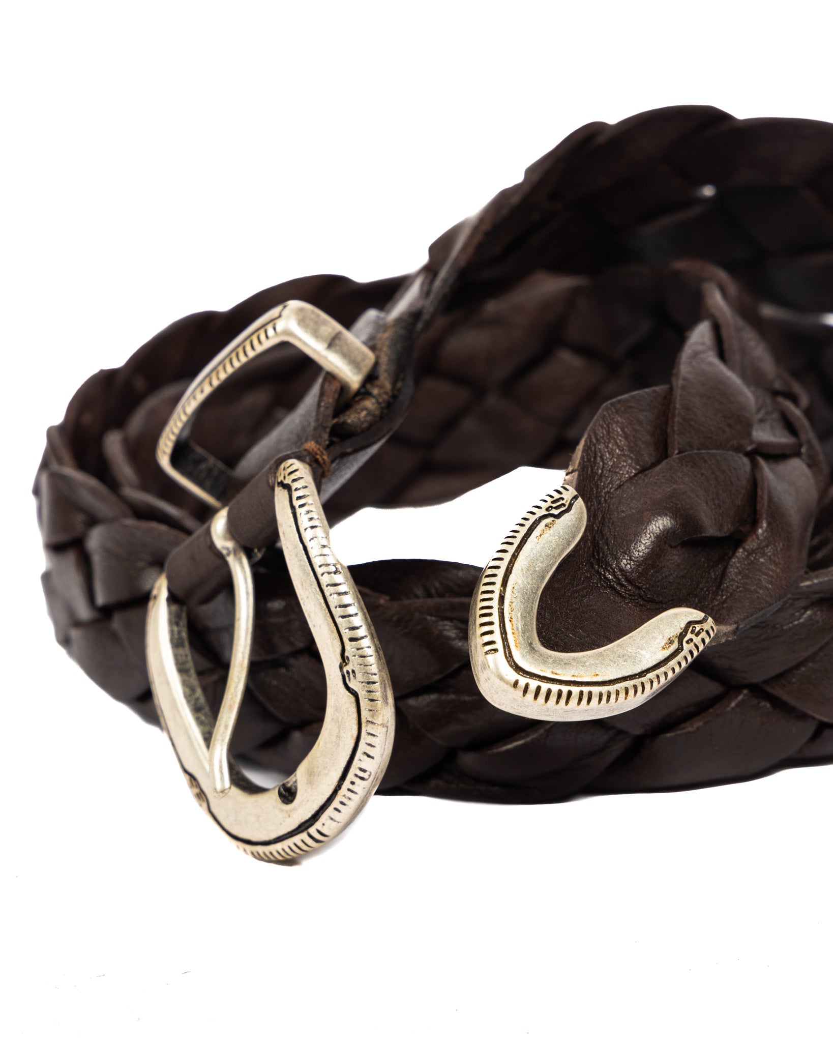 Chianti - dark brown leather belt with wide weave