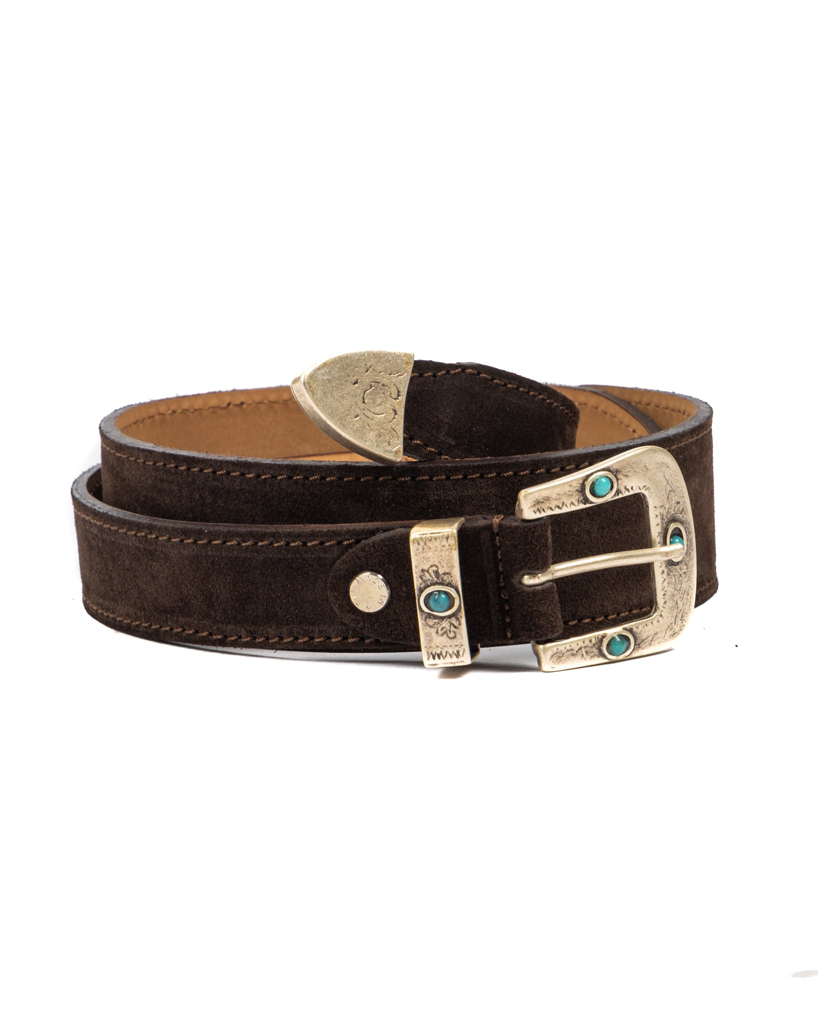 Quirico - dark brown jewel belt in suede