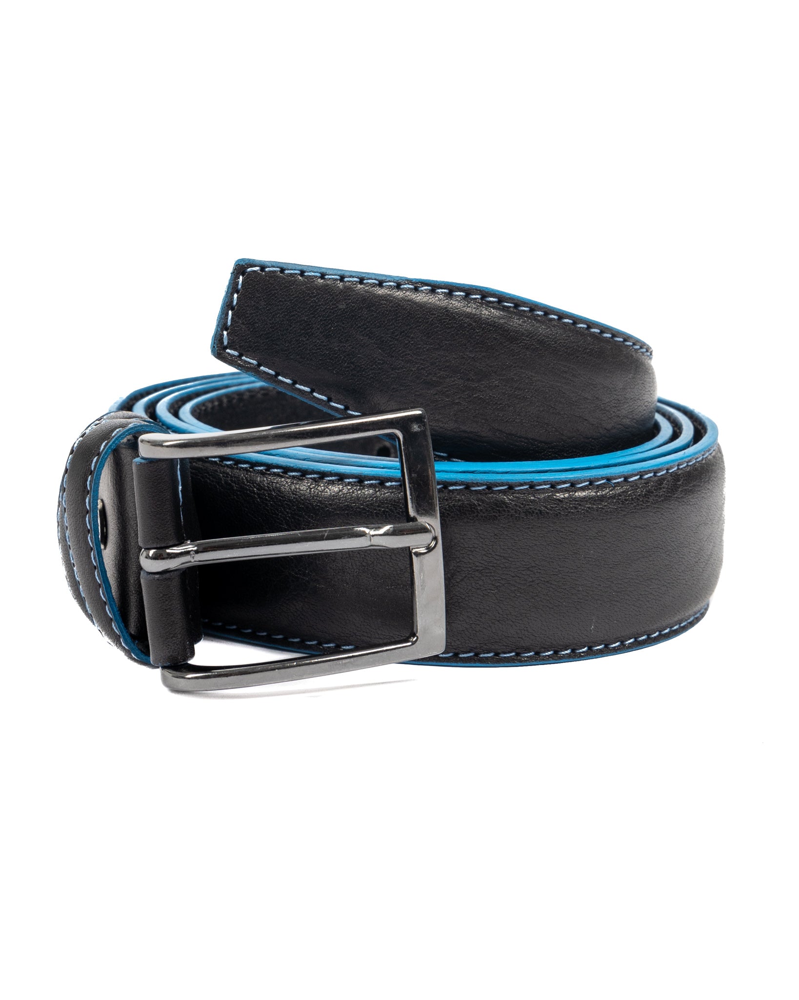 Pienza - black leather belt with contrasting stitching