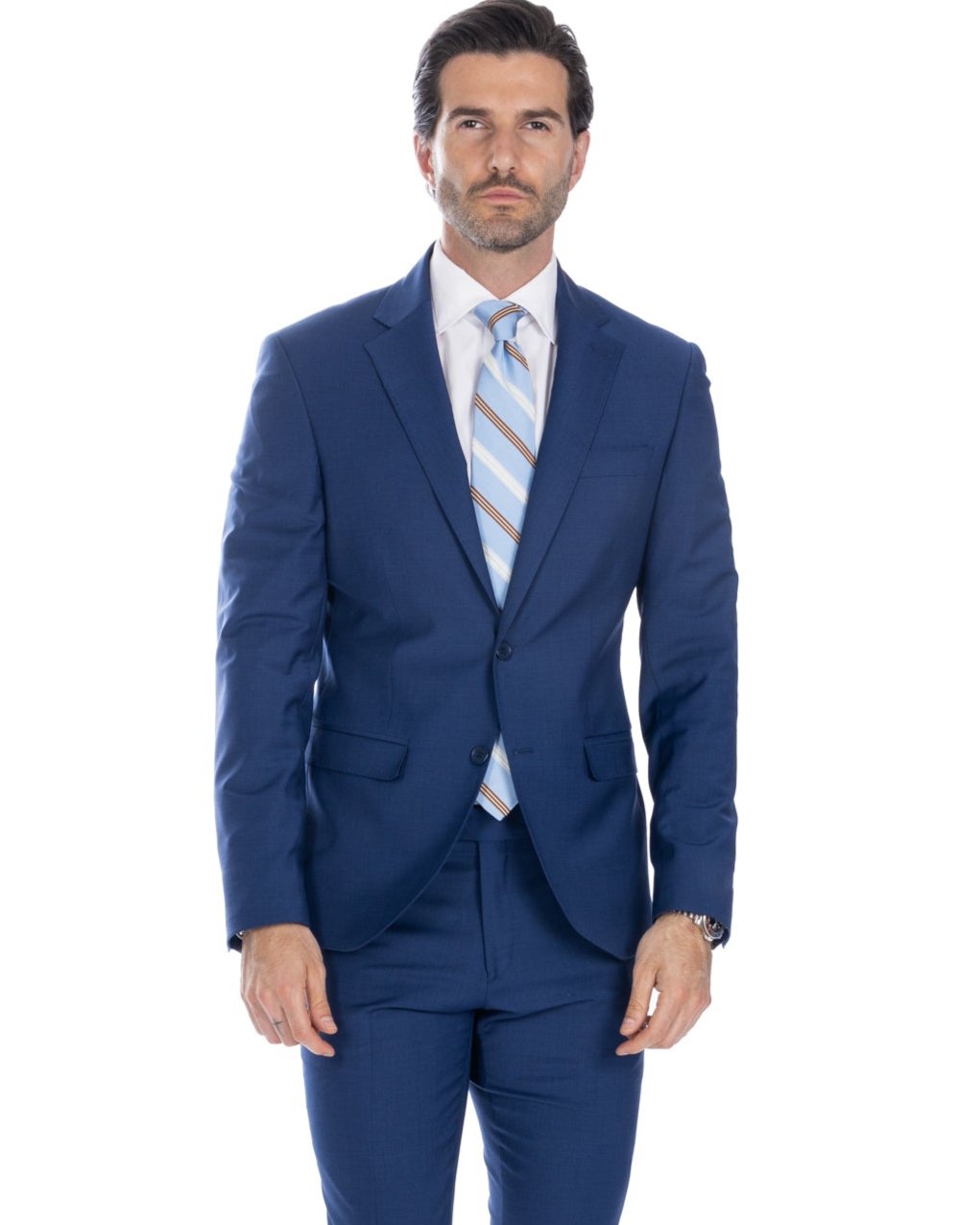 New york - costume droit en laine bleu bleuet