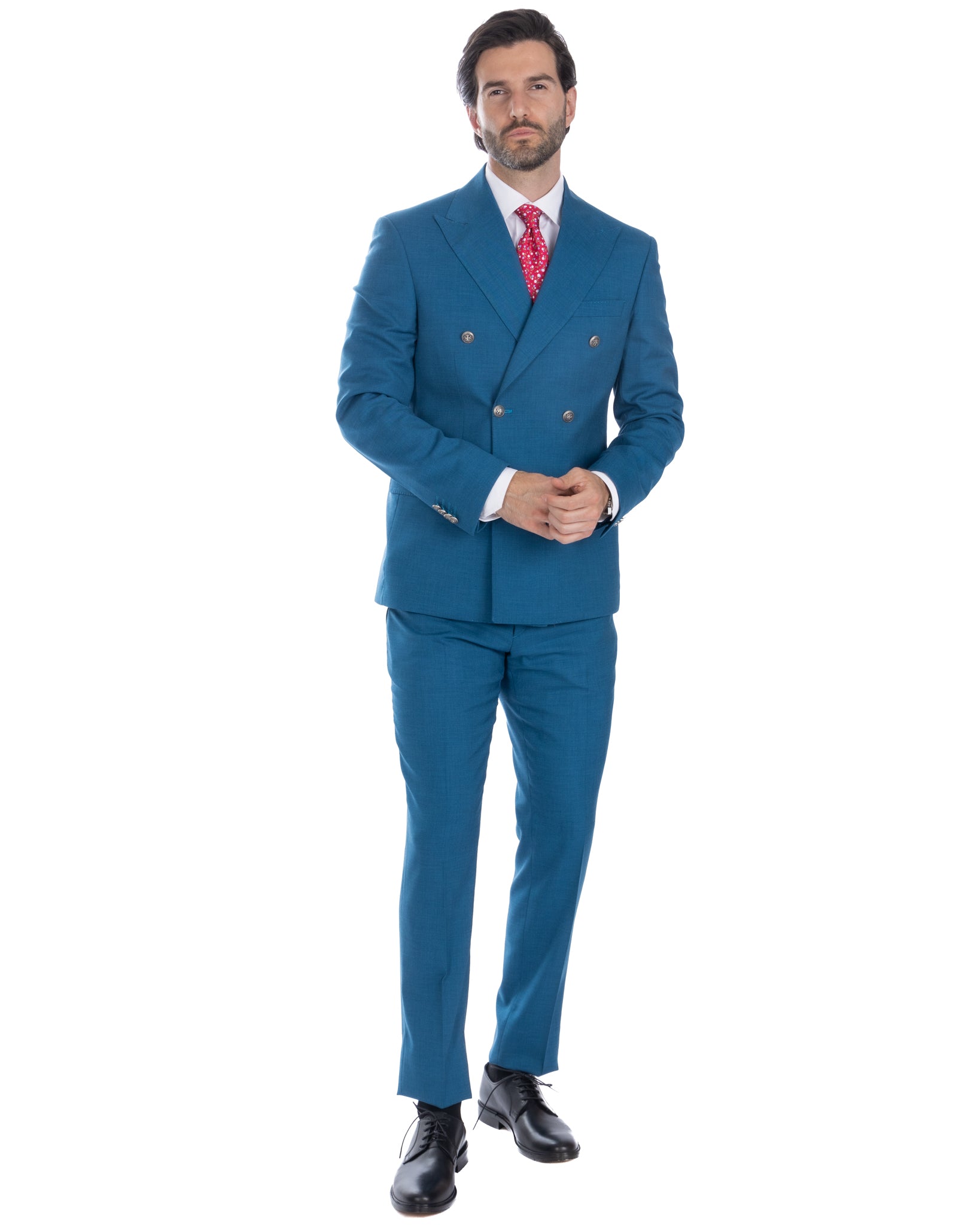 Thun - teal melange double-breasted suit