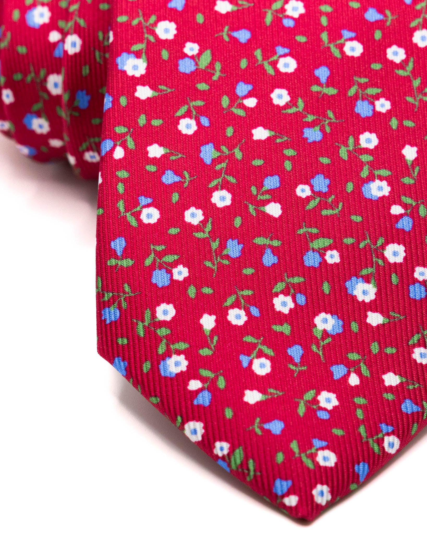 Cravatta - in seta twill rossa fantasia fiori
