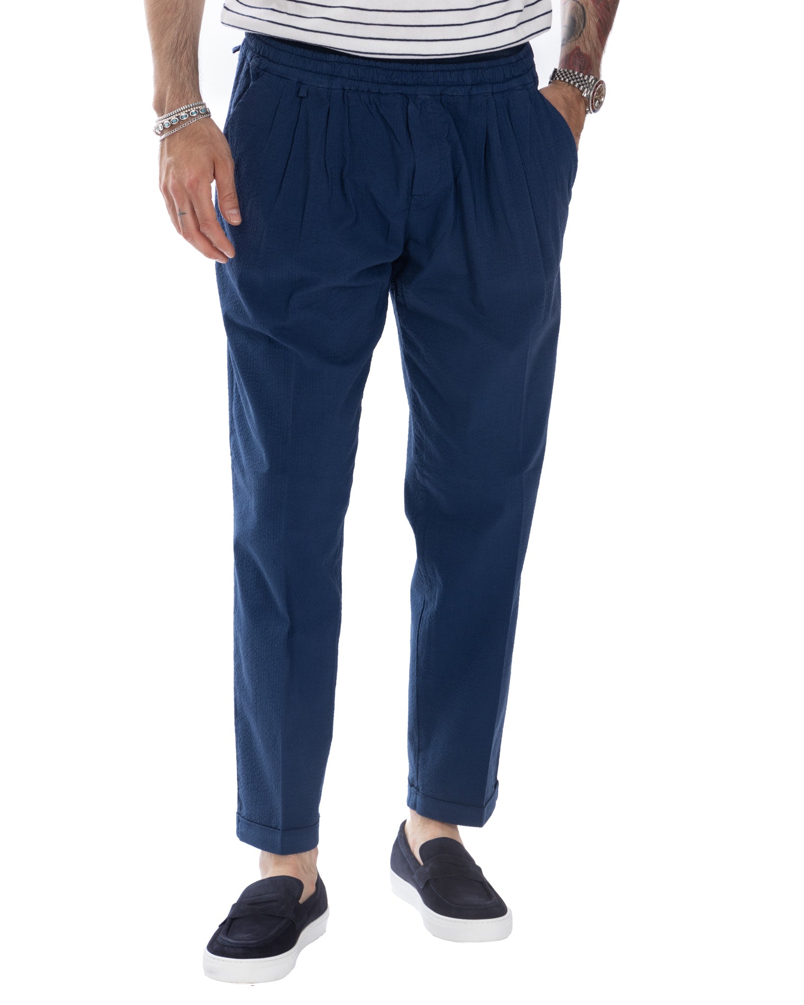 Liam - pantalon gaufré bleu bleuet