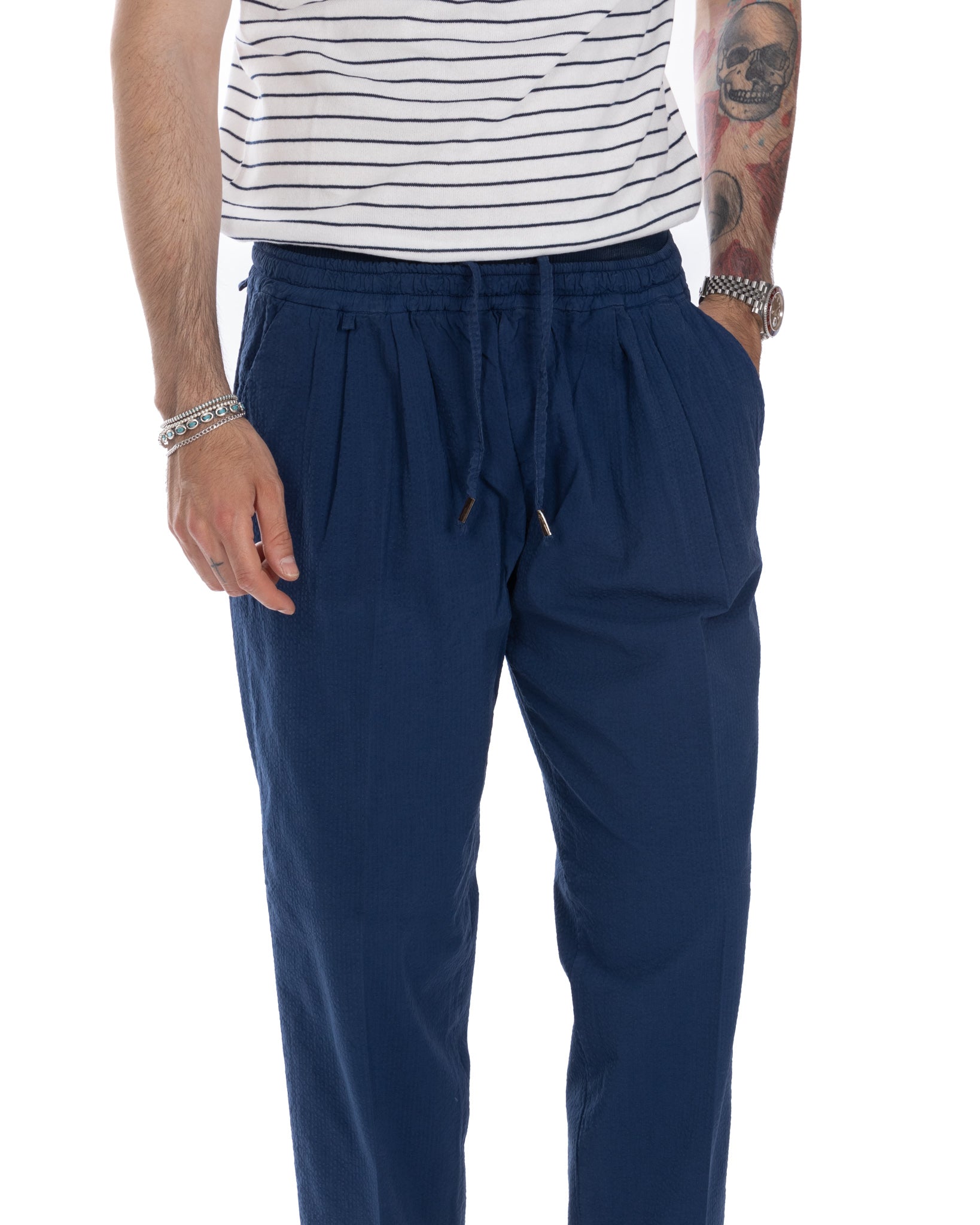 Liam - cornflower blue embossed trousers