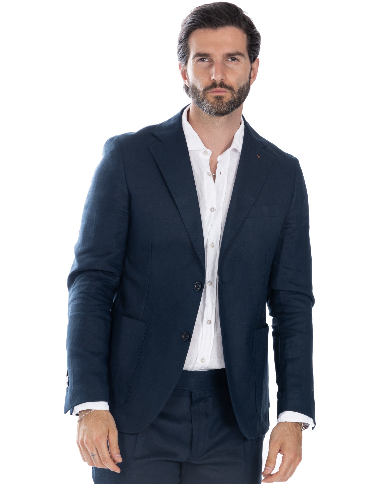 Bosa - blue pure linen single-breasted jacket