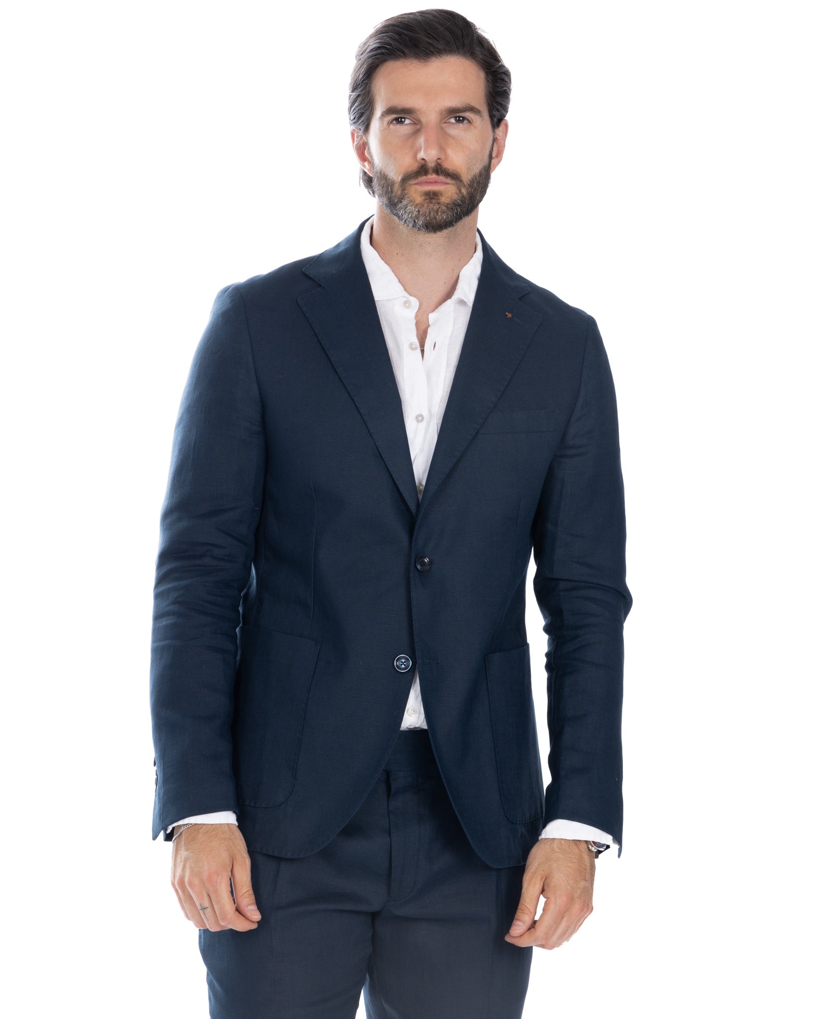 Bosa - blue pure linen single-breasted jacket