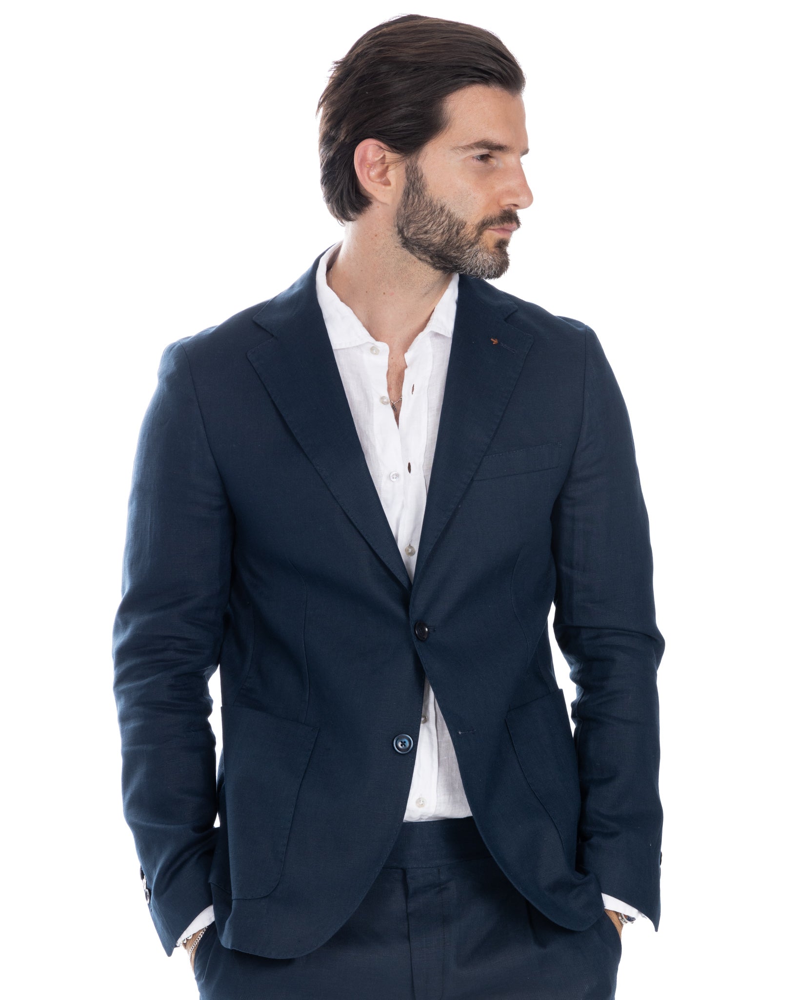 Bosa - blue pure linen single-breasted jacket