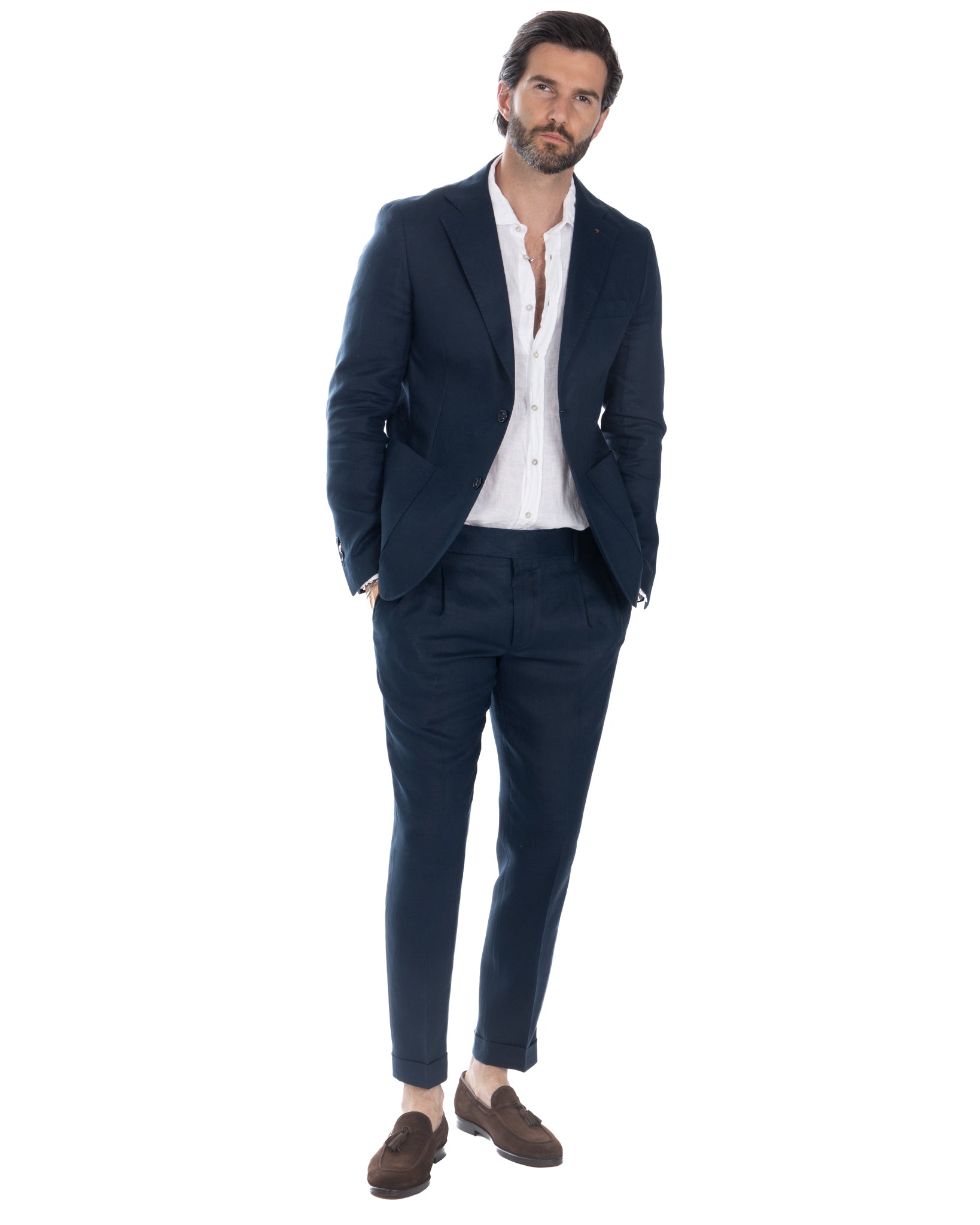 Bosa - blue pure linen single-breasted jacket