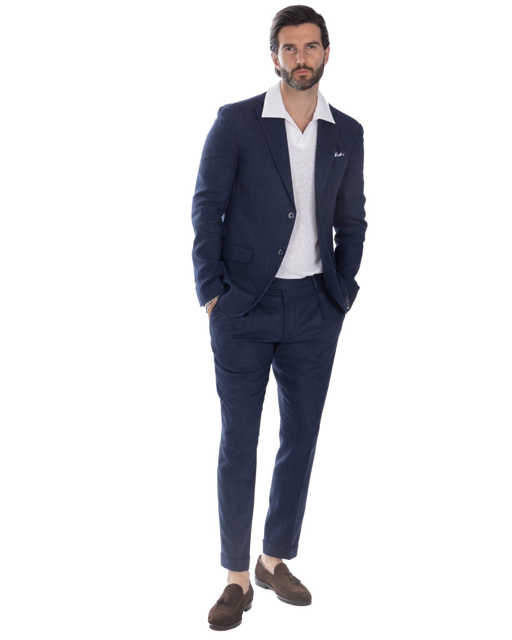 Moresco - pantalone blu spigato