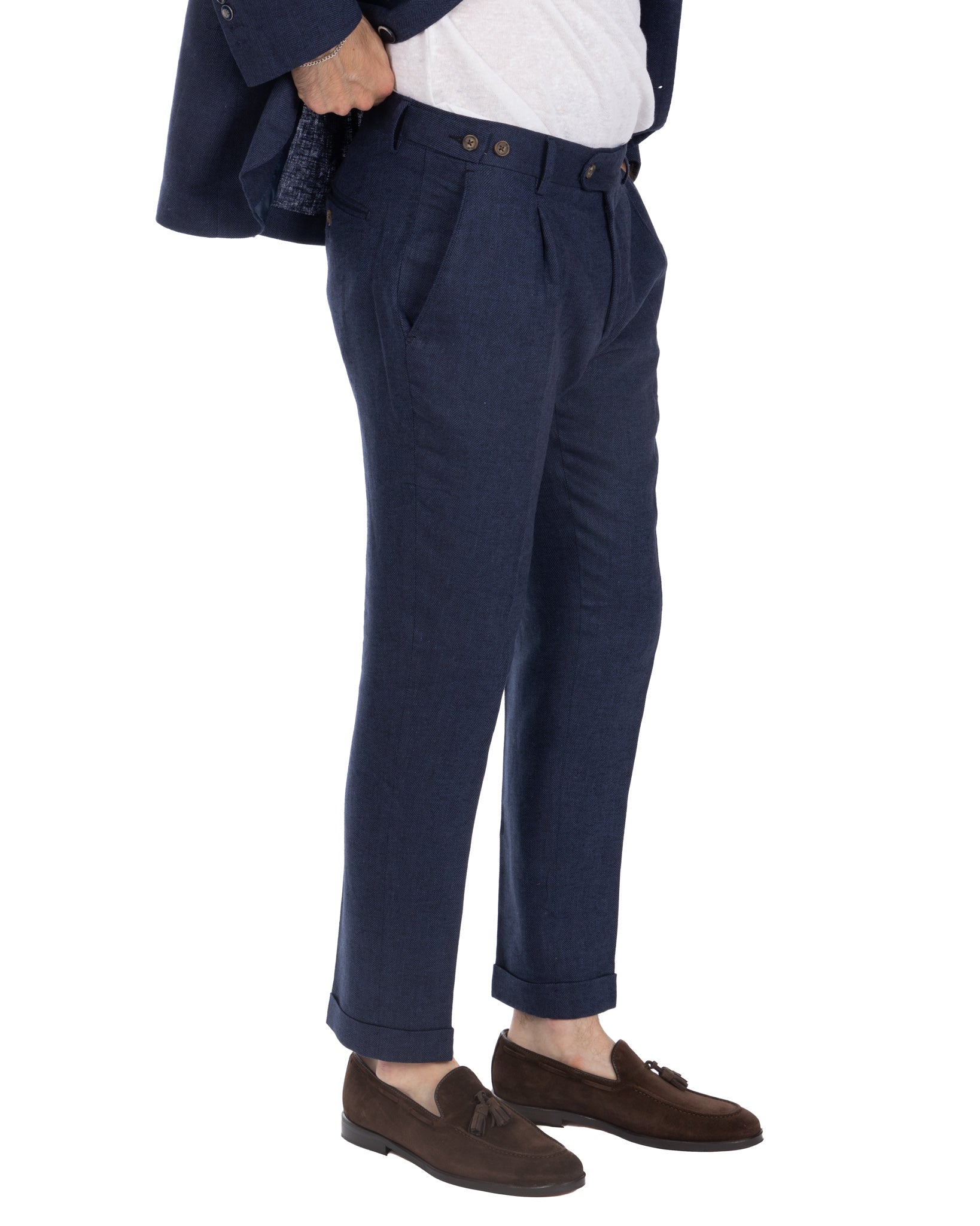 Moresco - blue herringbone trousers