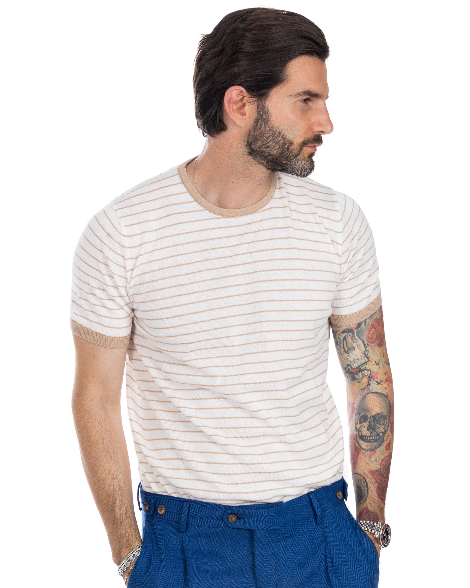 Corrado - beige striped knitted t-shirt