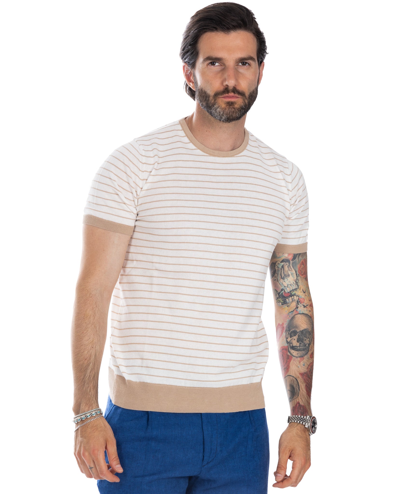 Corrado - beige striped knitted t-shirt