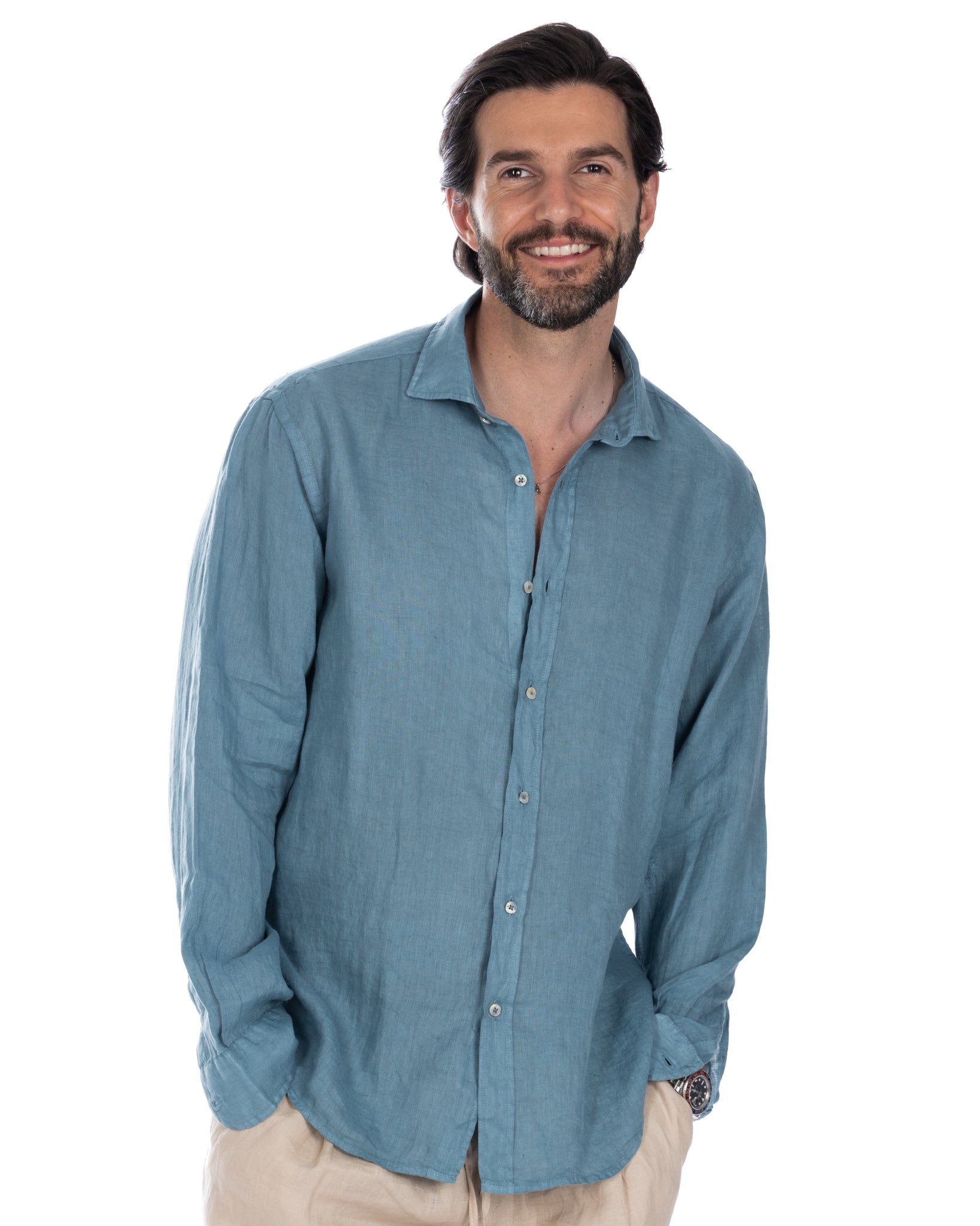 Montecarlo - chemise pur lin bleu sarcelle
