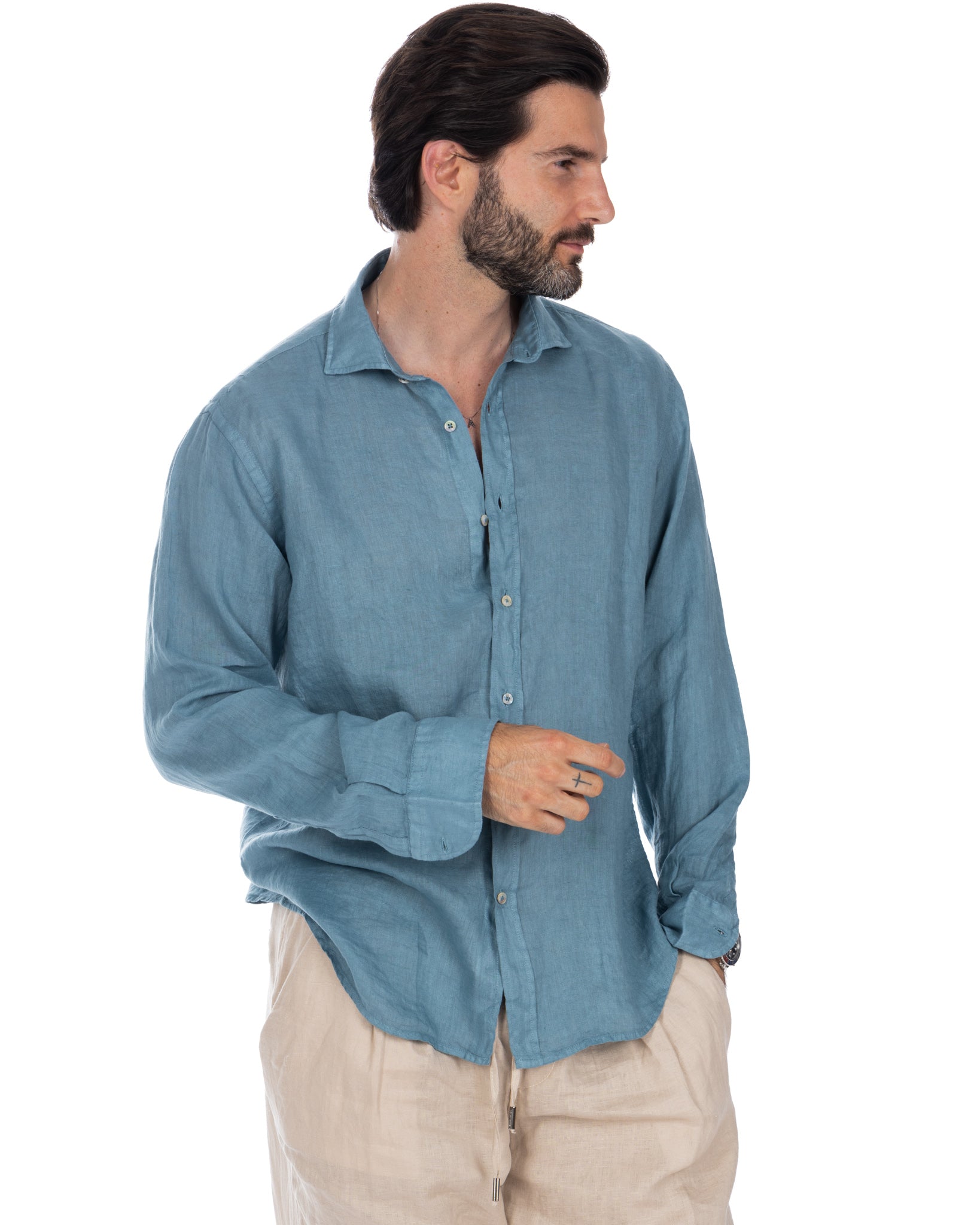 Montecarlo - pure teal linen shirt