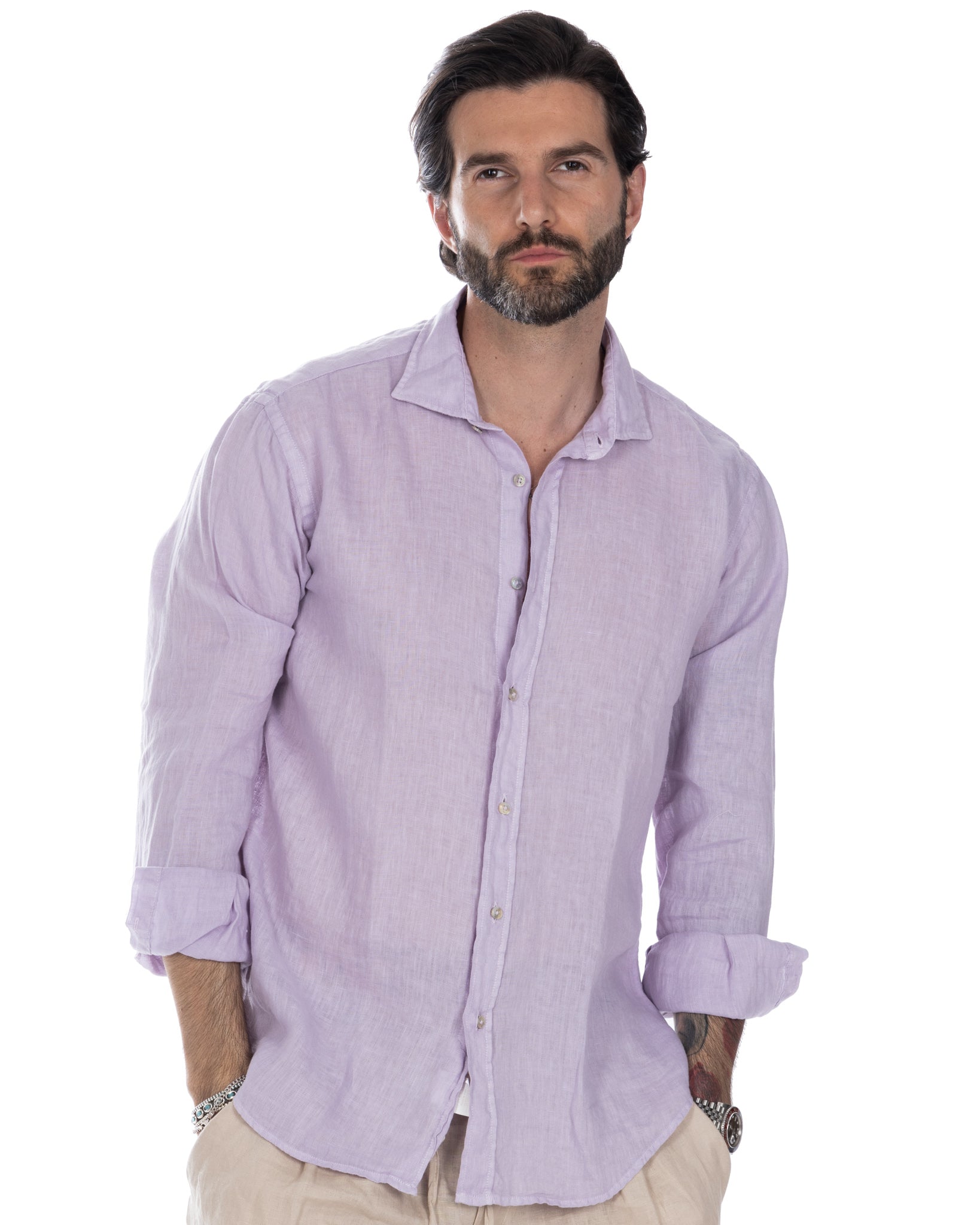 Montecarlo - lilac pure linen shirt