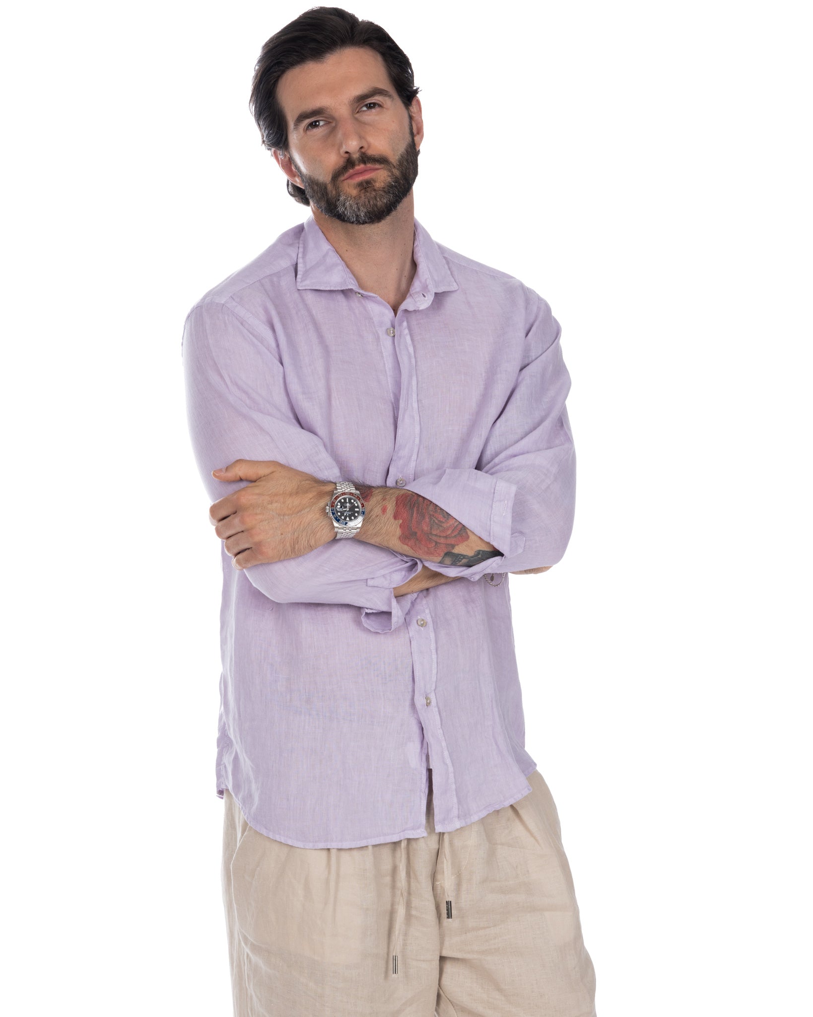 Montecarlo - lilac pure linen shirt - S / lilac / French