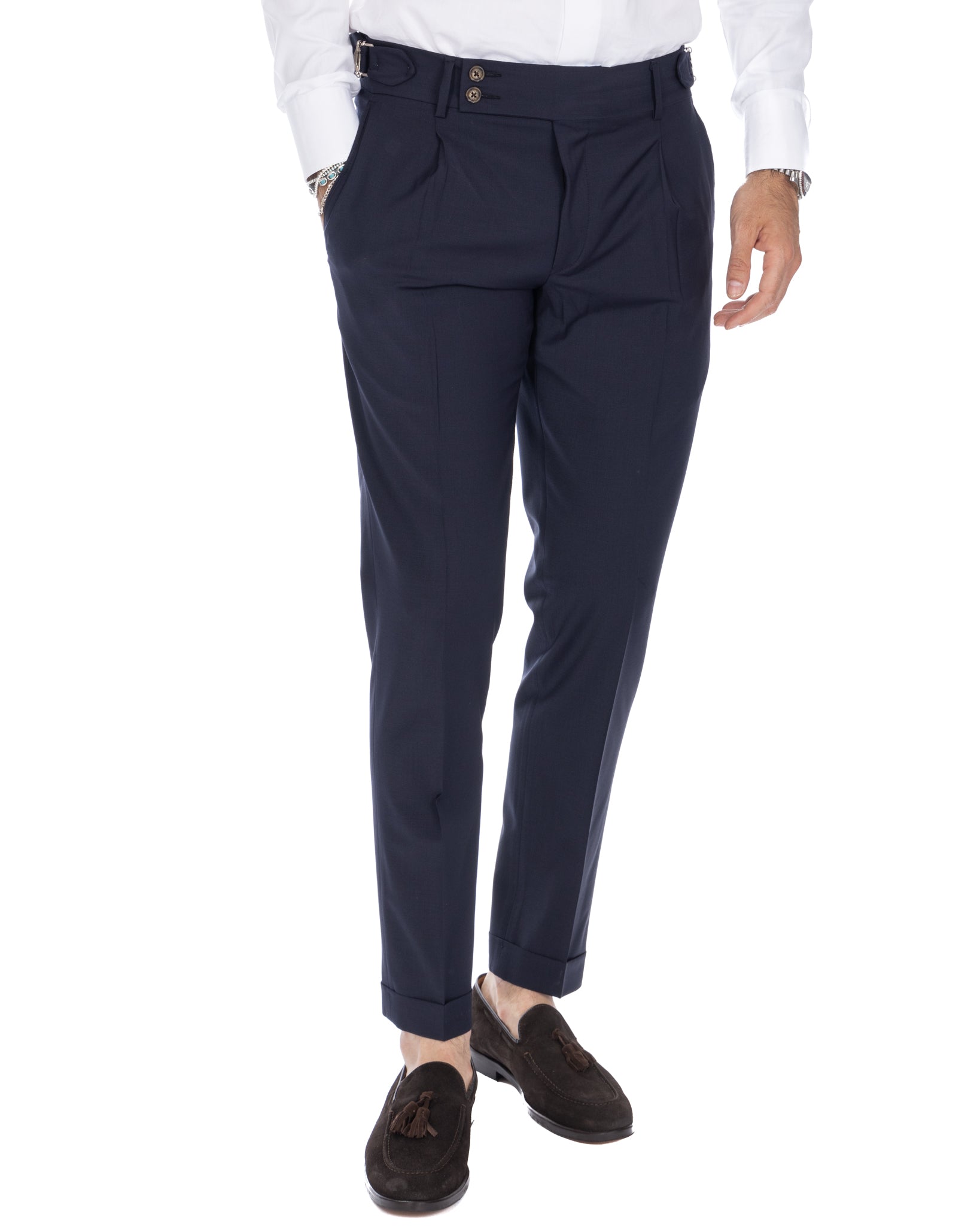 Manhattan - pantalon taille haute en laine bleu