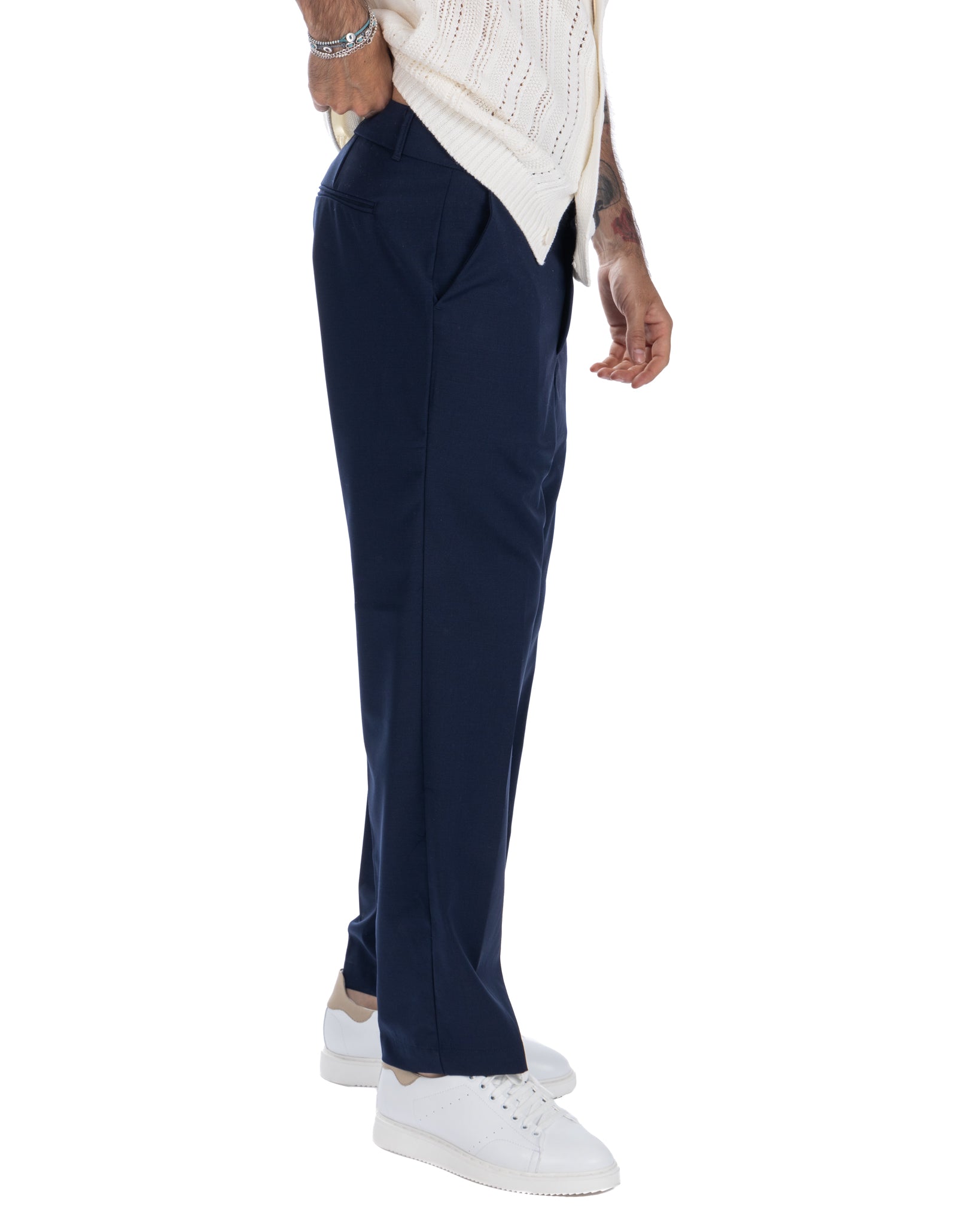 Jacob - pantalon large en laine mélangée bleu