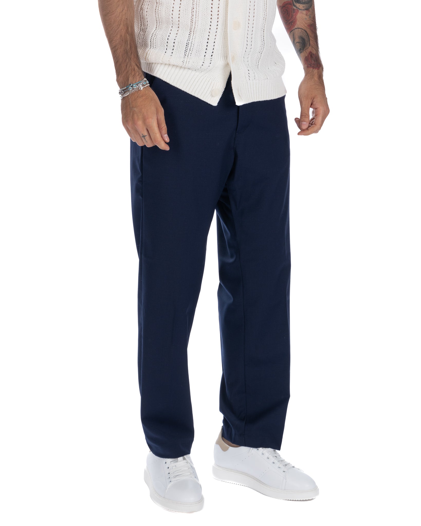 Jacob - pantalone largo blu in misto lana