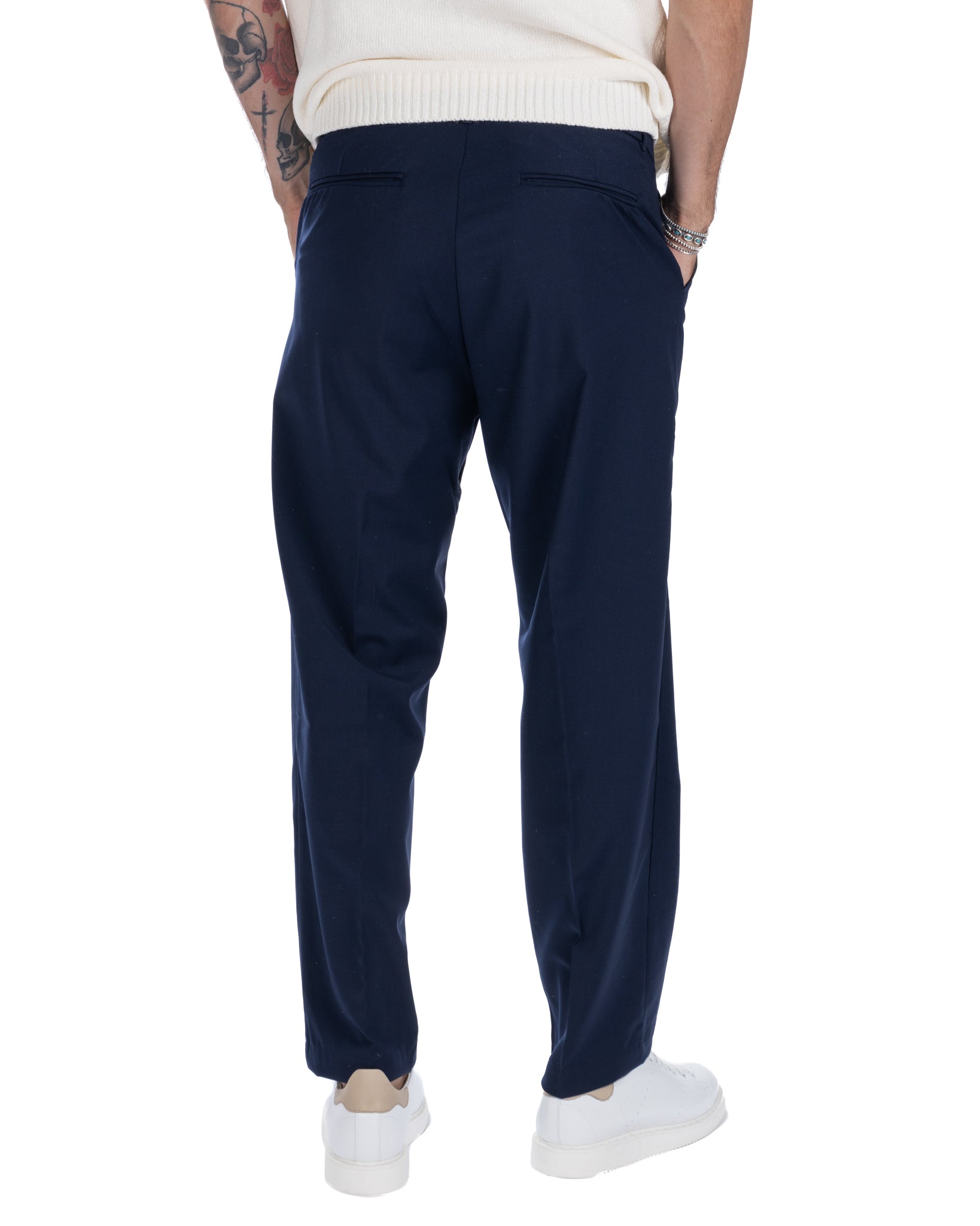 Jacob - wide blue wool blend trousers