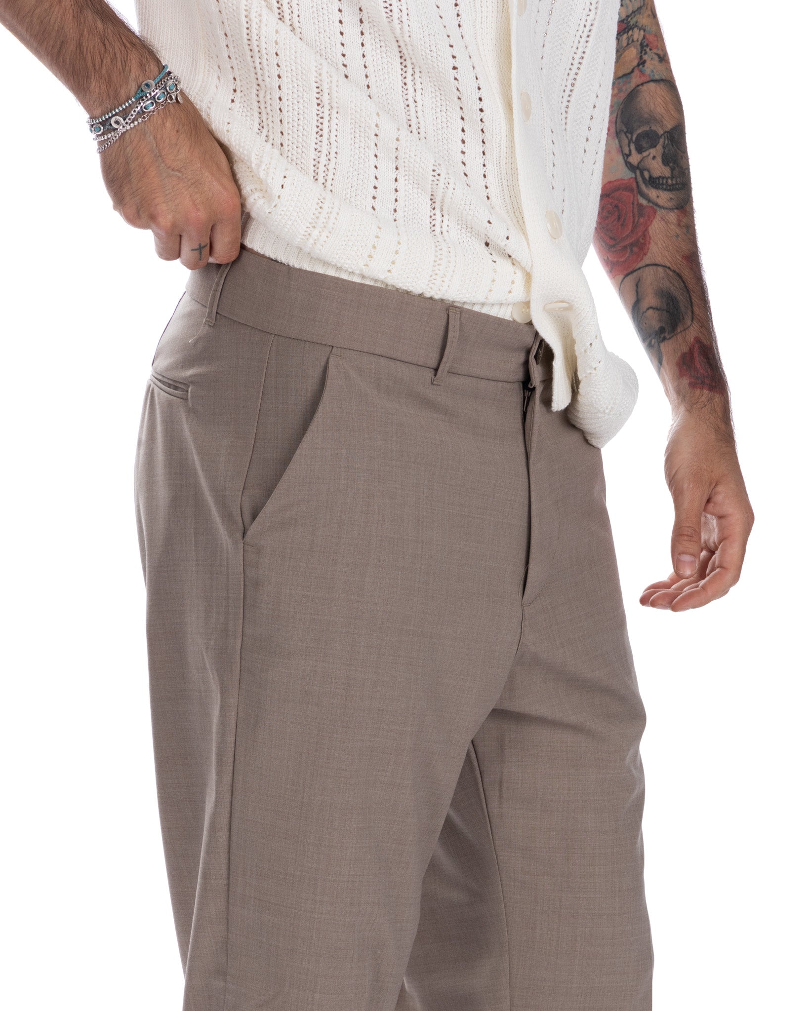 Jacob - pantalon large beige en laine mélangée