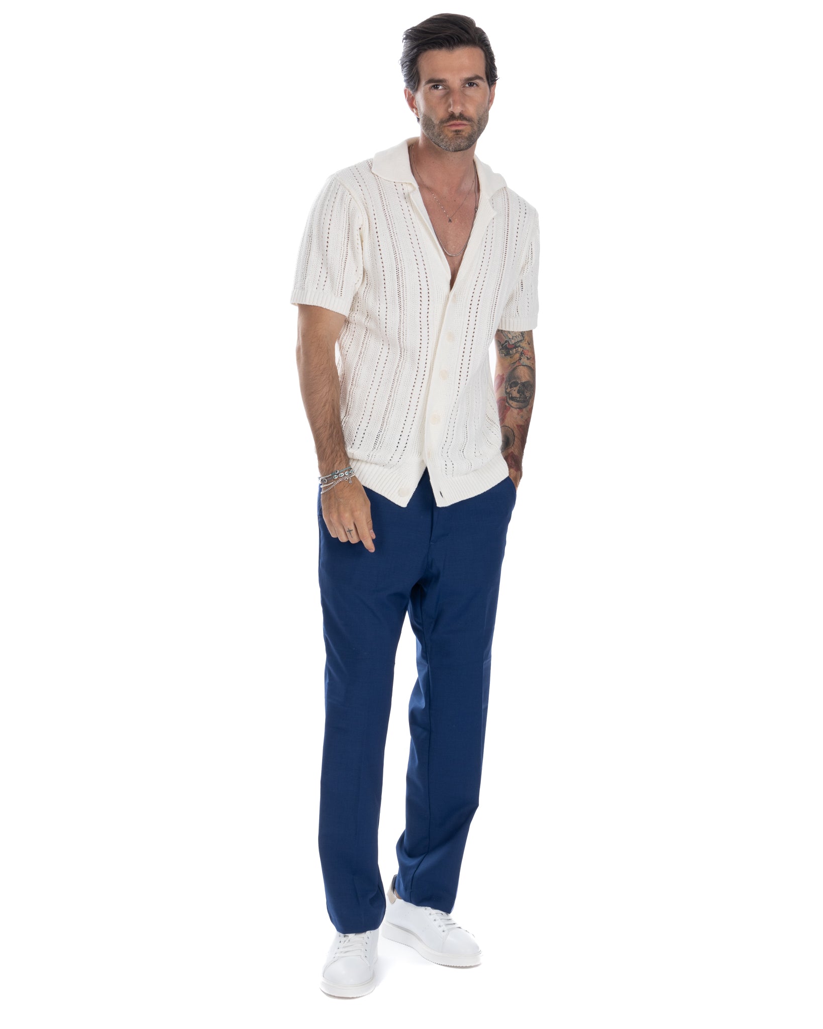 Jacob - pantalon large en laine mélangée bleu