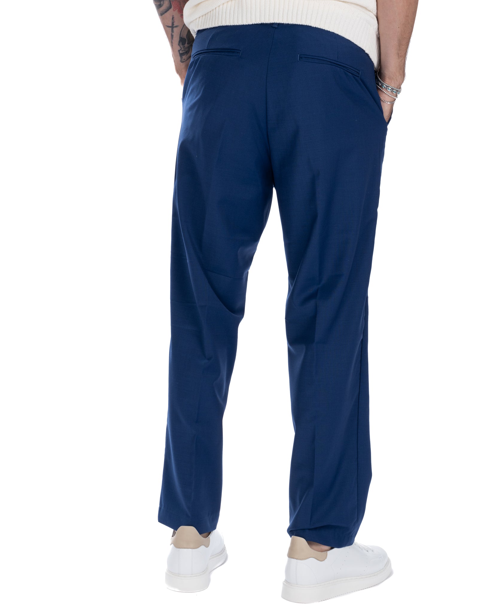 Jacob - pantalon large en laine mélangée bleu