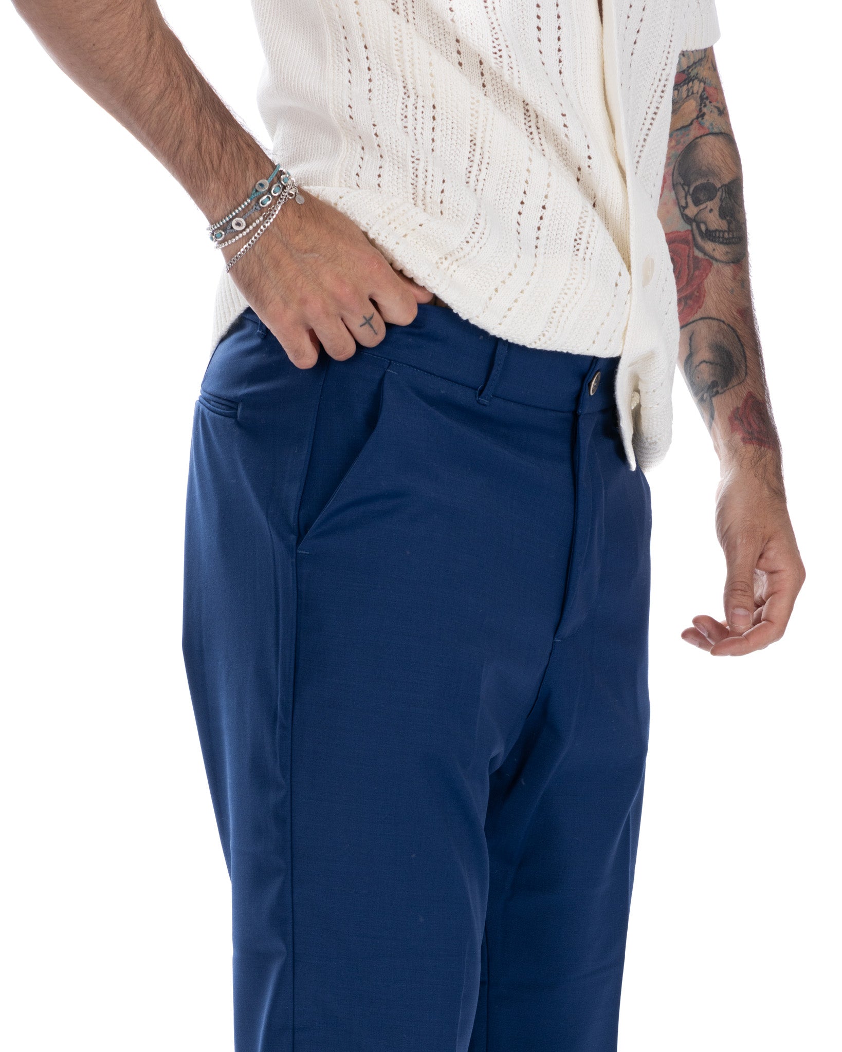 Jacob - pantalon large en laine mélangée bleu