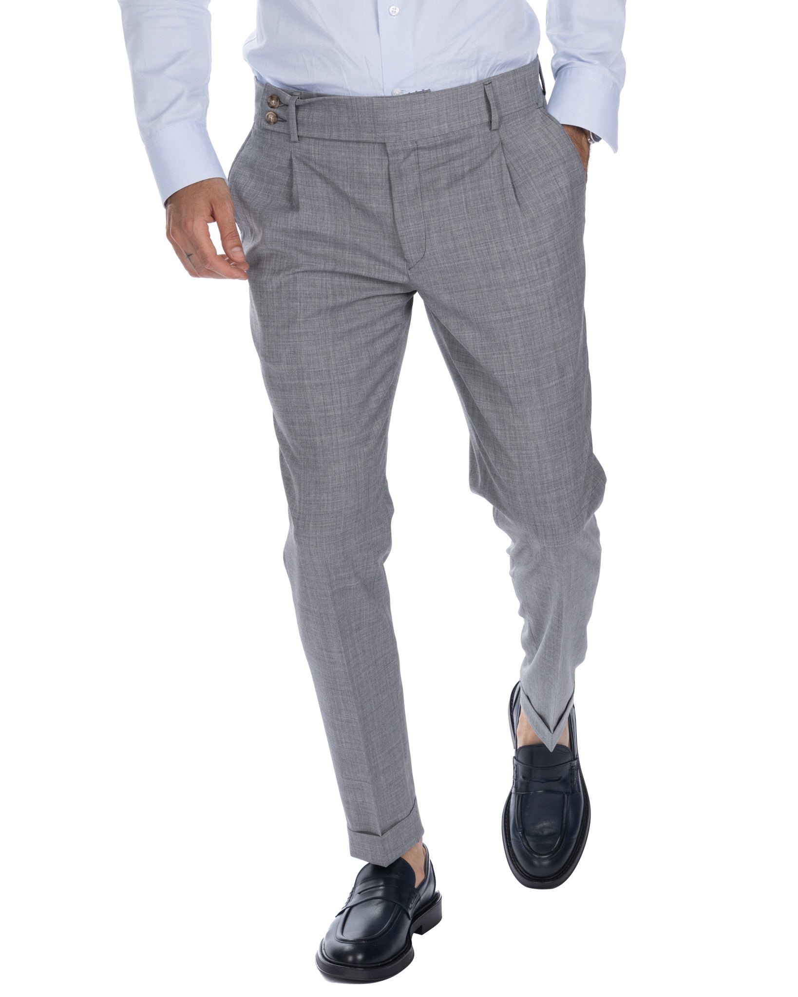 Italian - light gray high-waisted trousers in wool blend