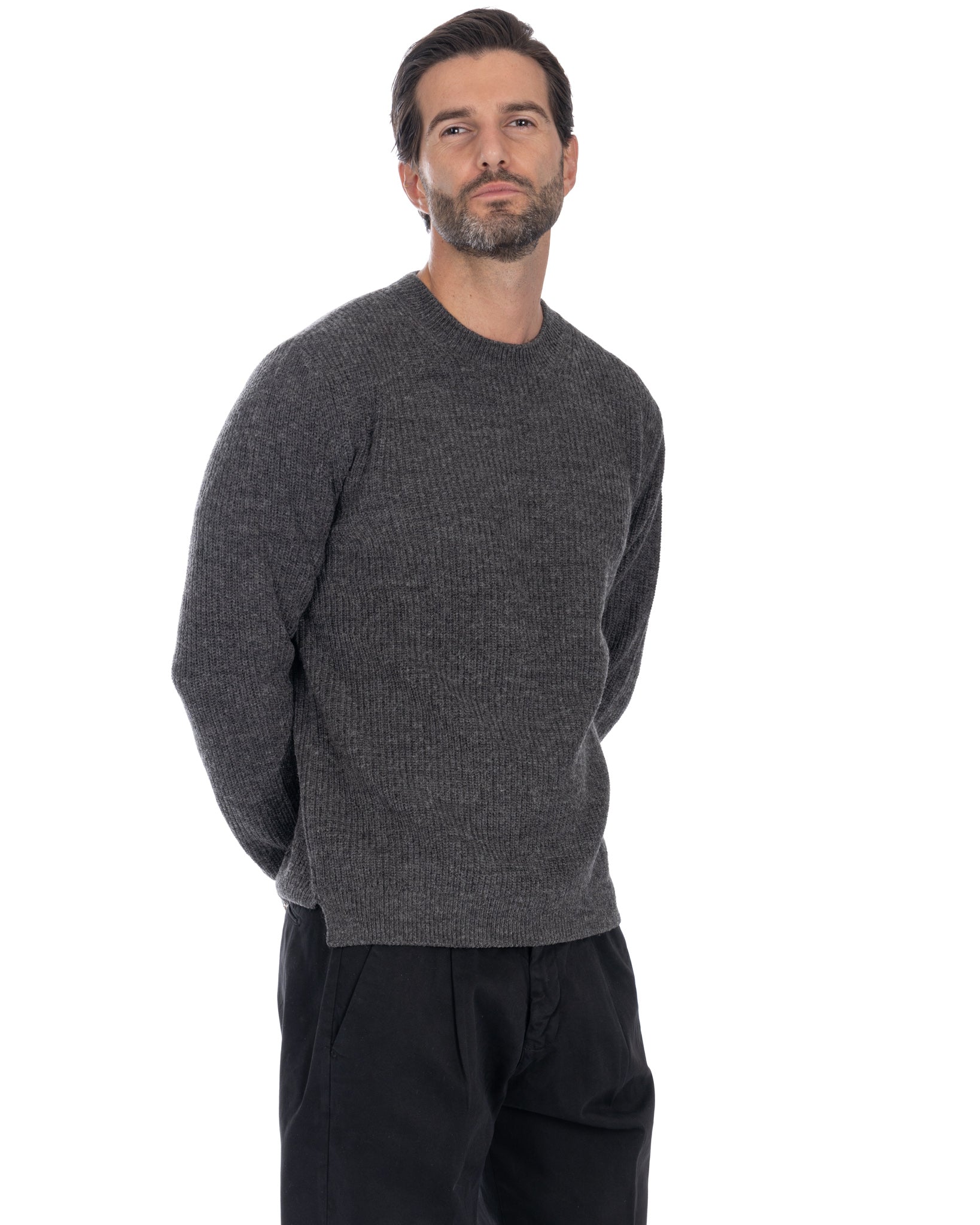 Sven - anthracite ribbed crew neck sweater