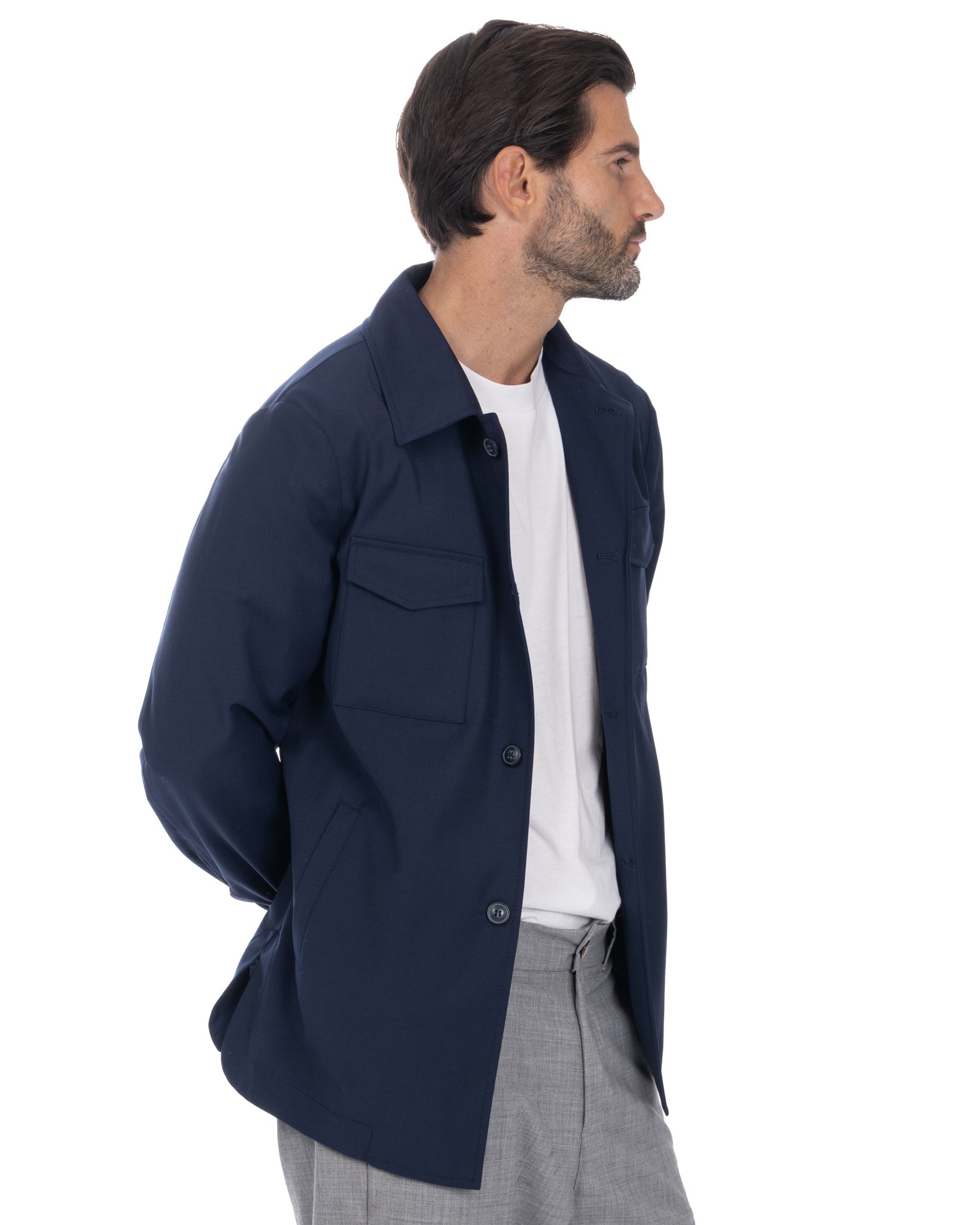 Steven - veste bleue en laine mélangée