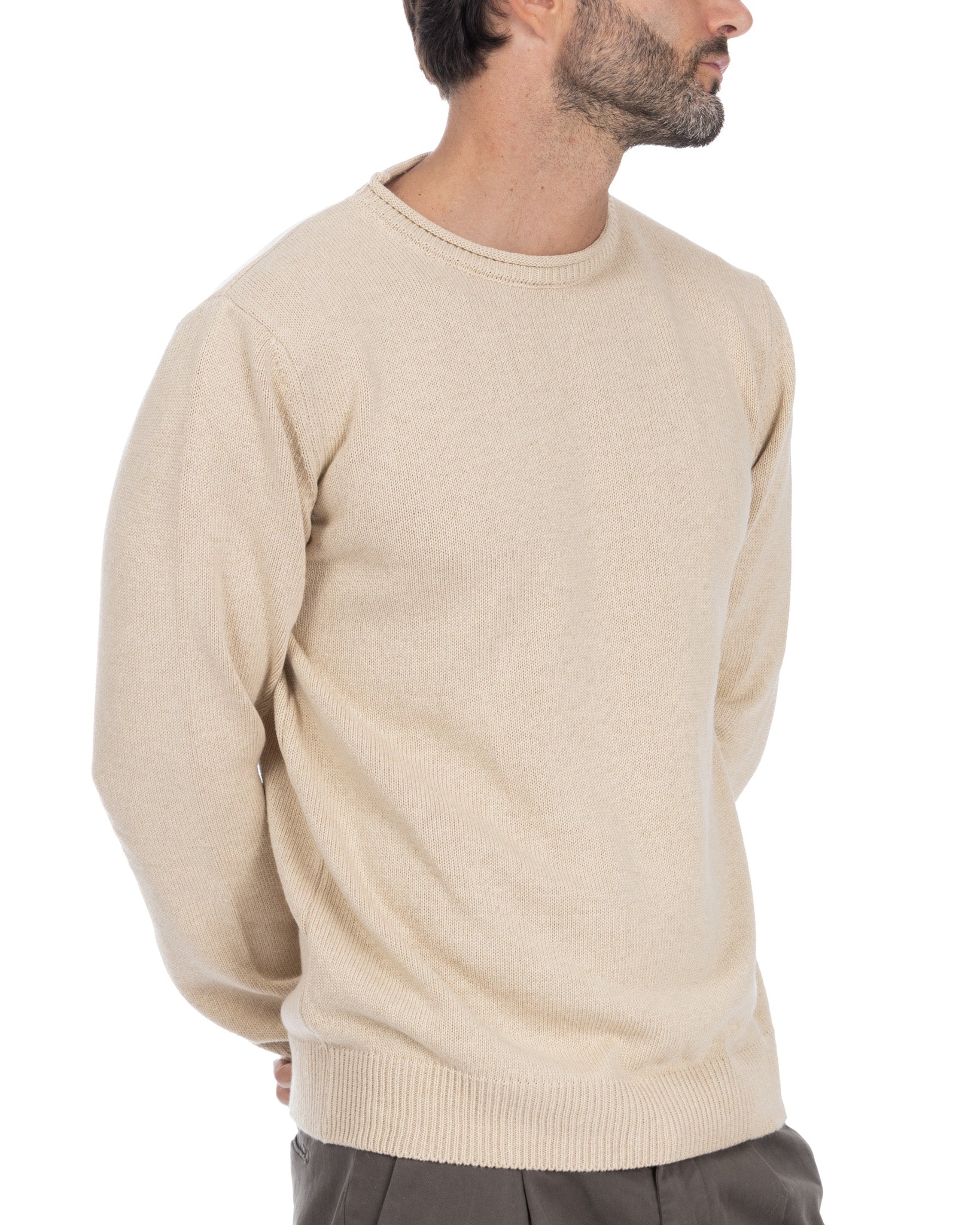 Adak - pull col rond beige