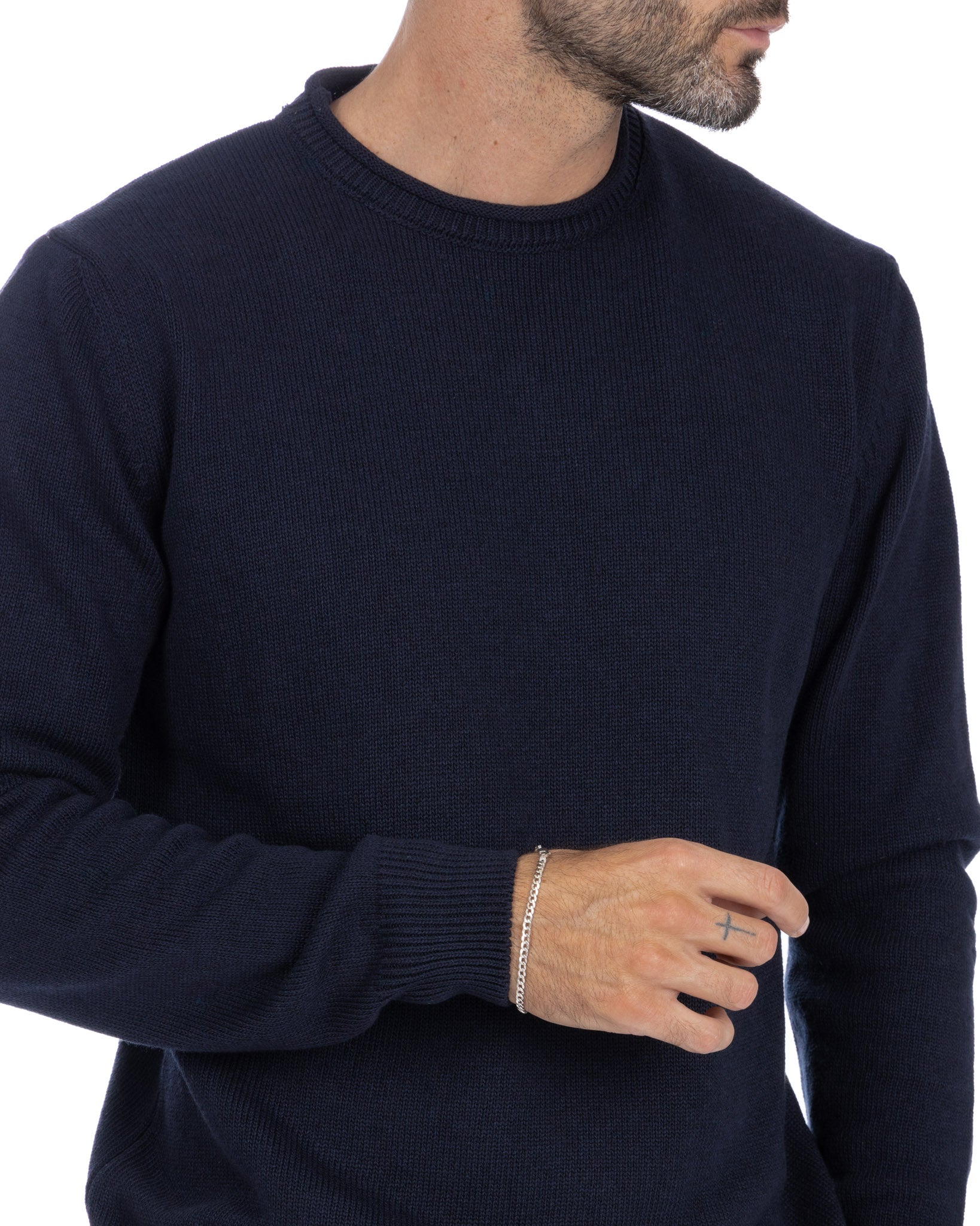 Adak - pull col rond bleu