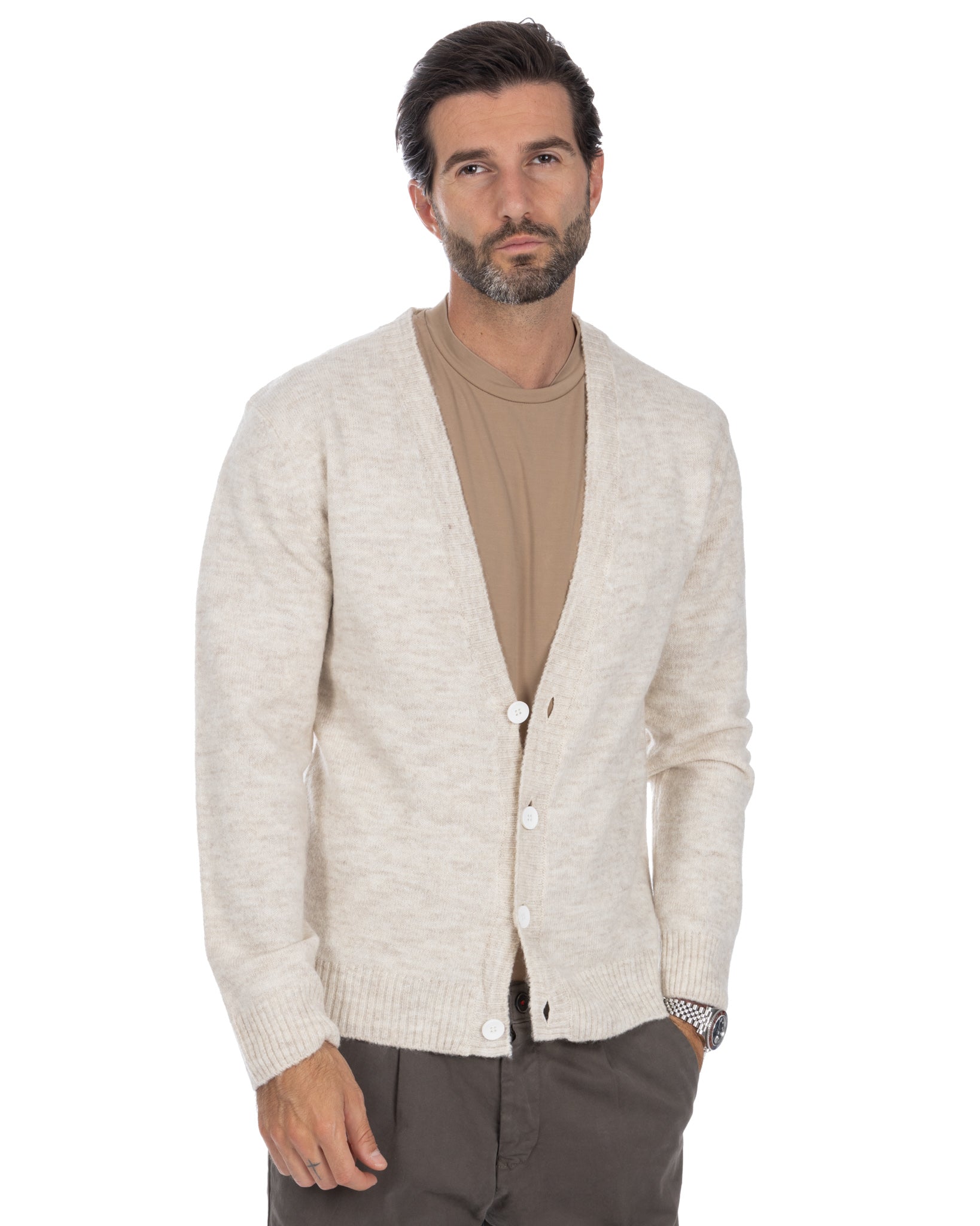 Ryan - cardigan beige à épaules tombantes