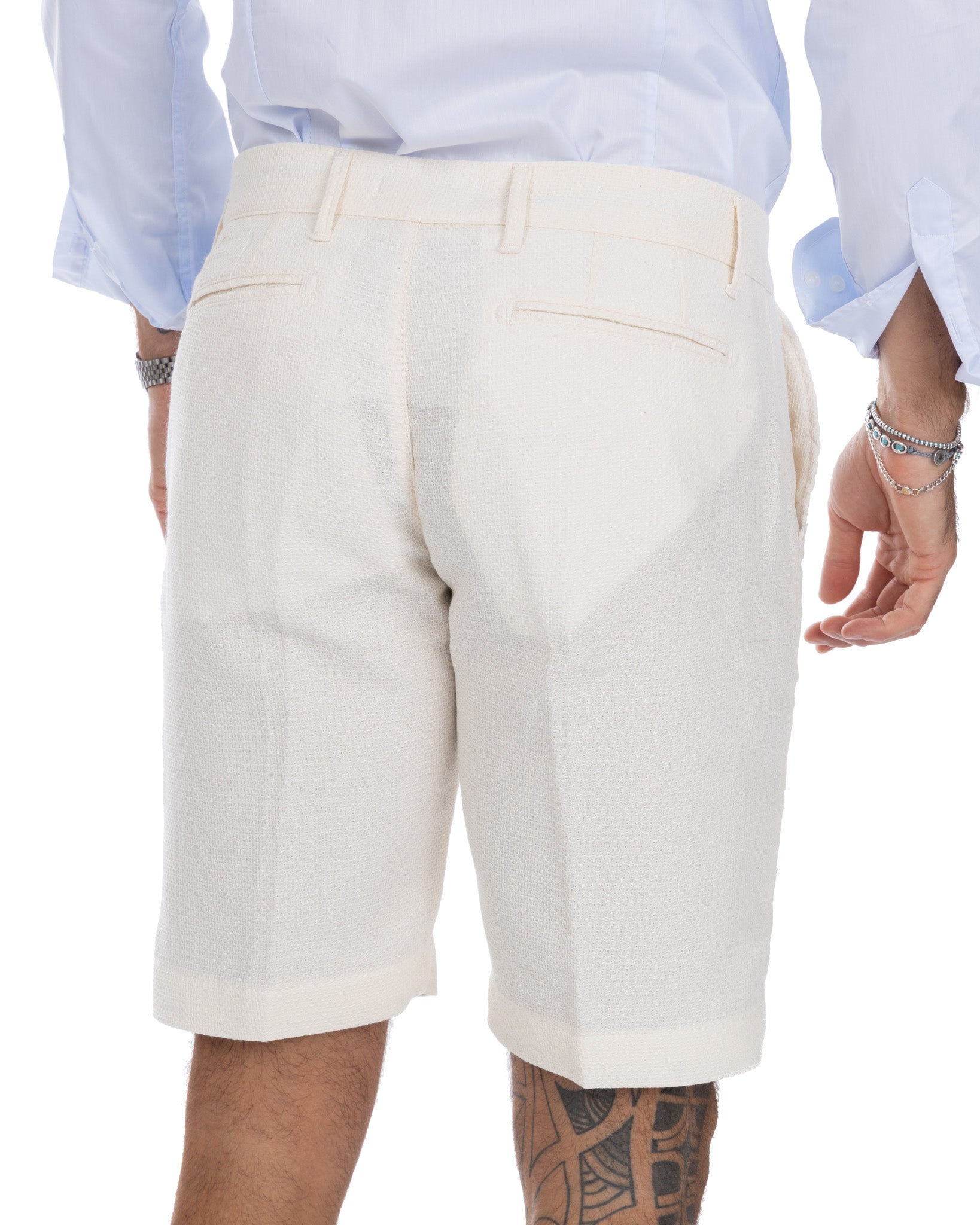 Locorotondo - cream linen and cotton Bermuda shorts