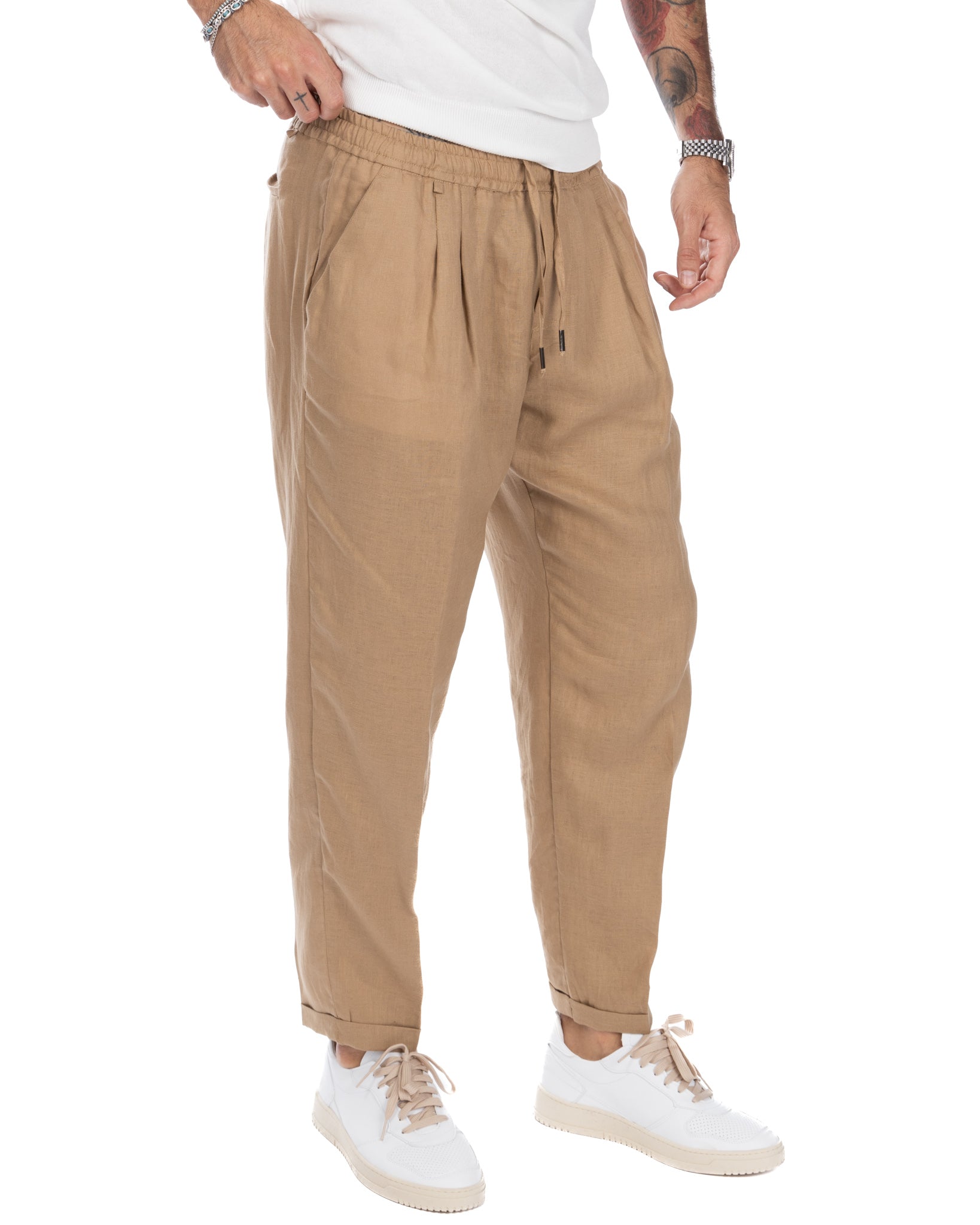 Colin - pantalaccio in puro lino beige