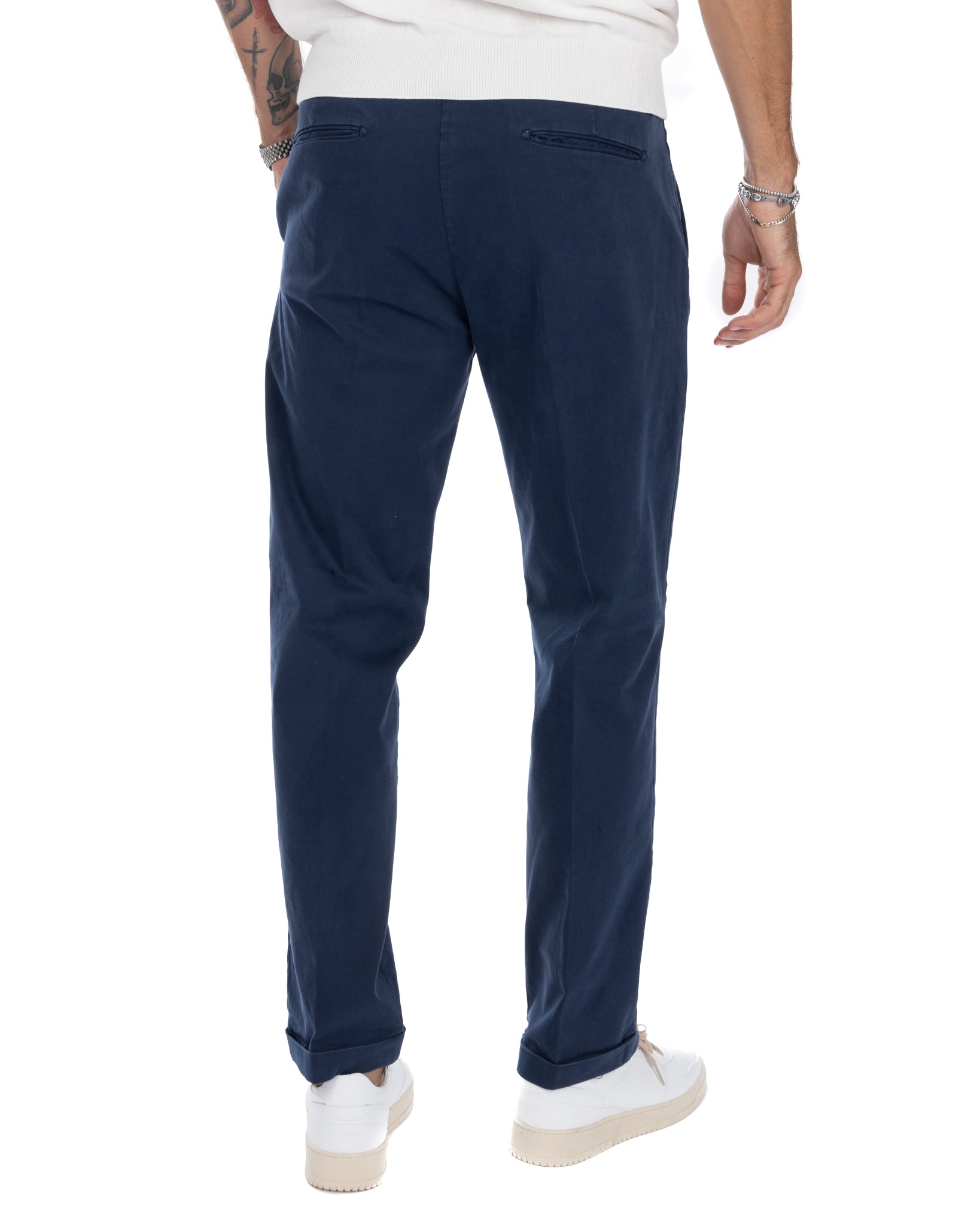 Sean - pantalone in cotone largo bluette