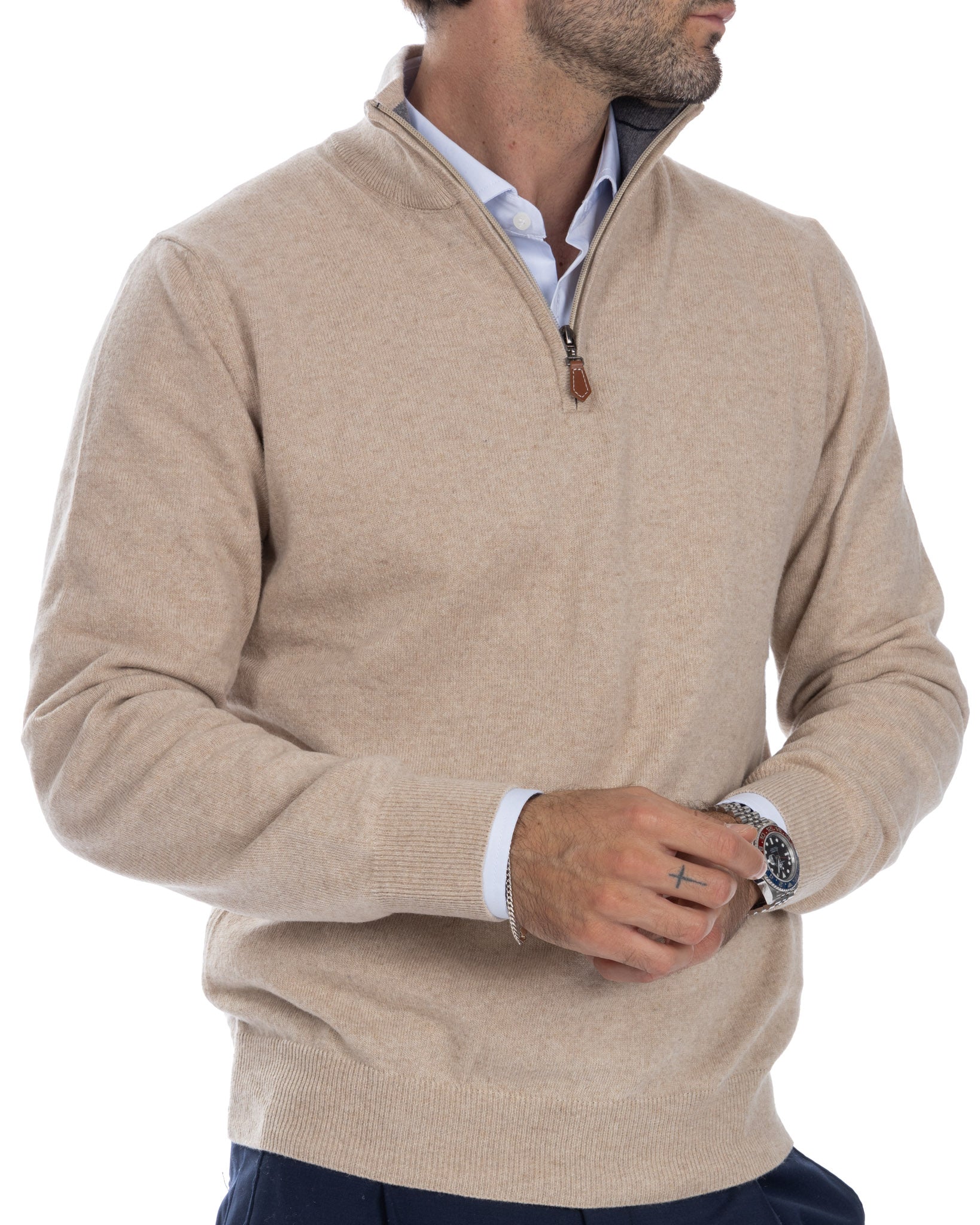 Rory - beige cashmere blend zip sweater