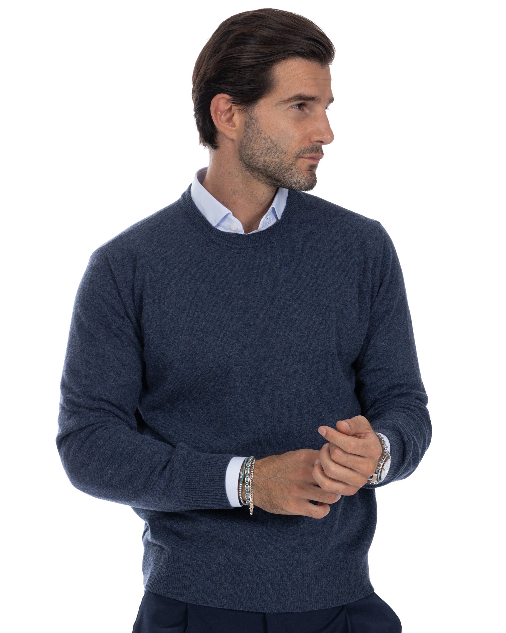 Dustin - light blue cashmere blend crew neck sweater