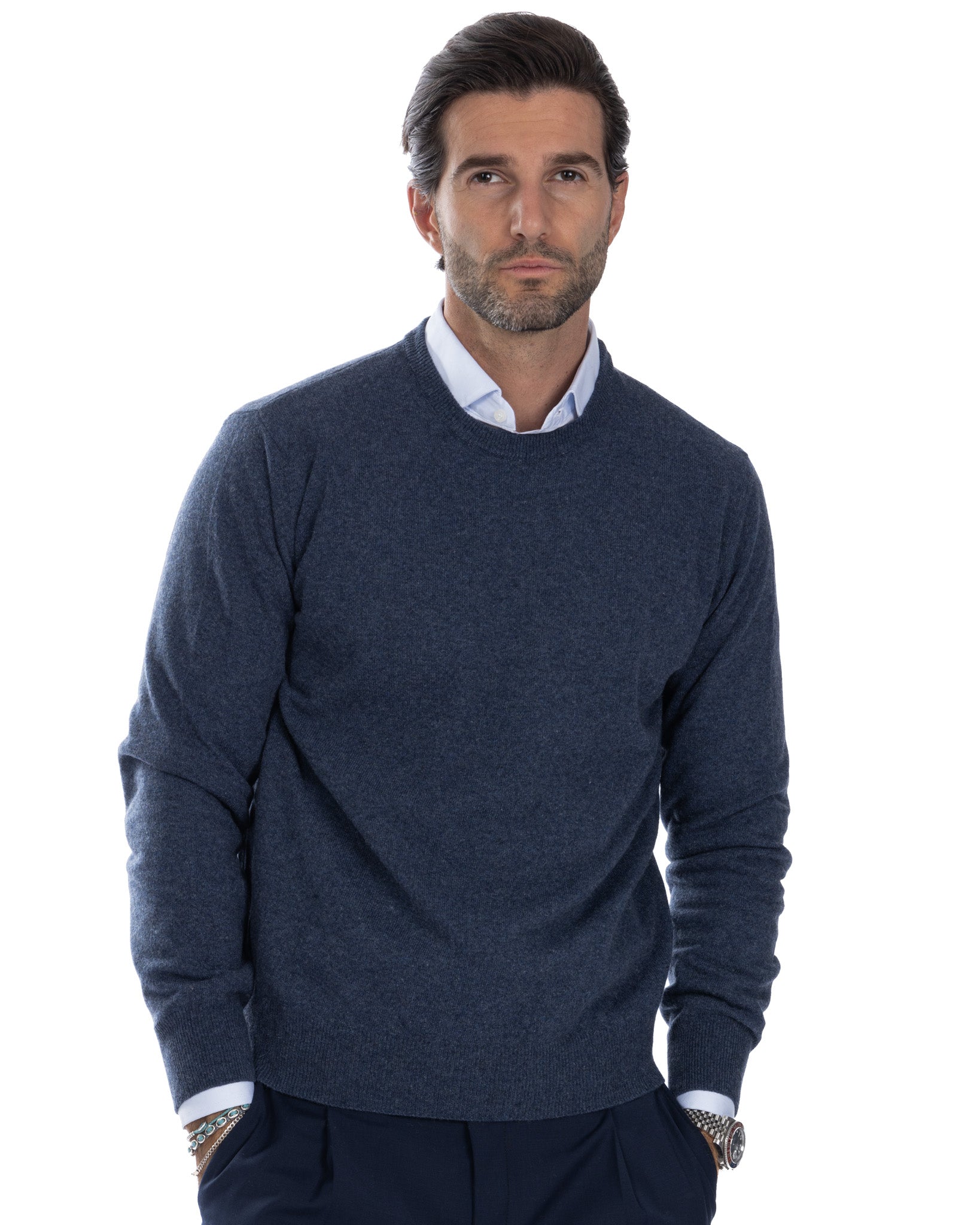 Dustin - light blue cashmere blend crew neck sweater