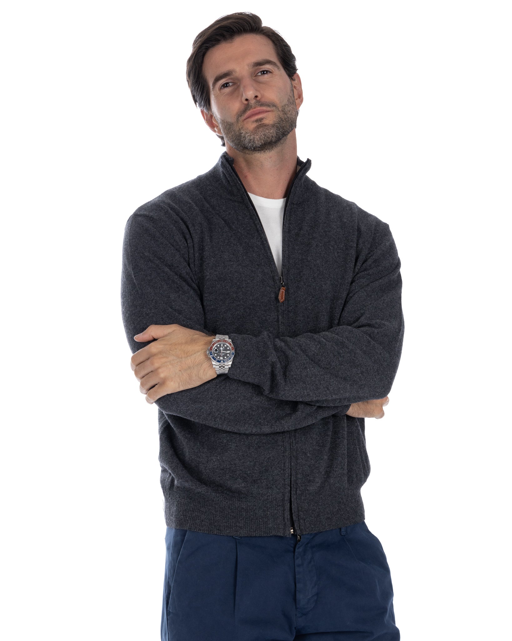 Matt - anthracite full zip sweater in cashmere blend