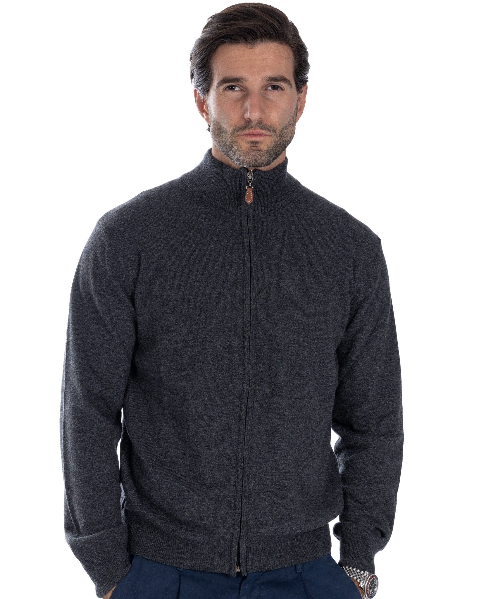 Matt - pull entièrement zippé anthracite en mélange de cachemire