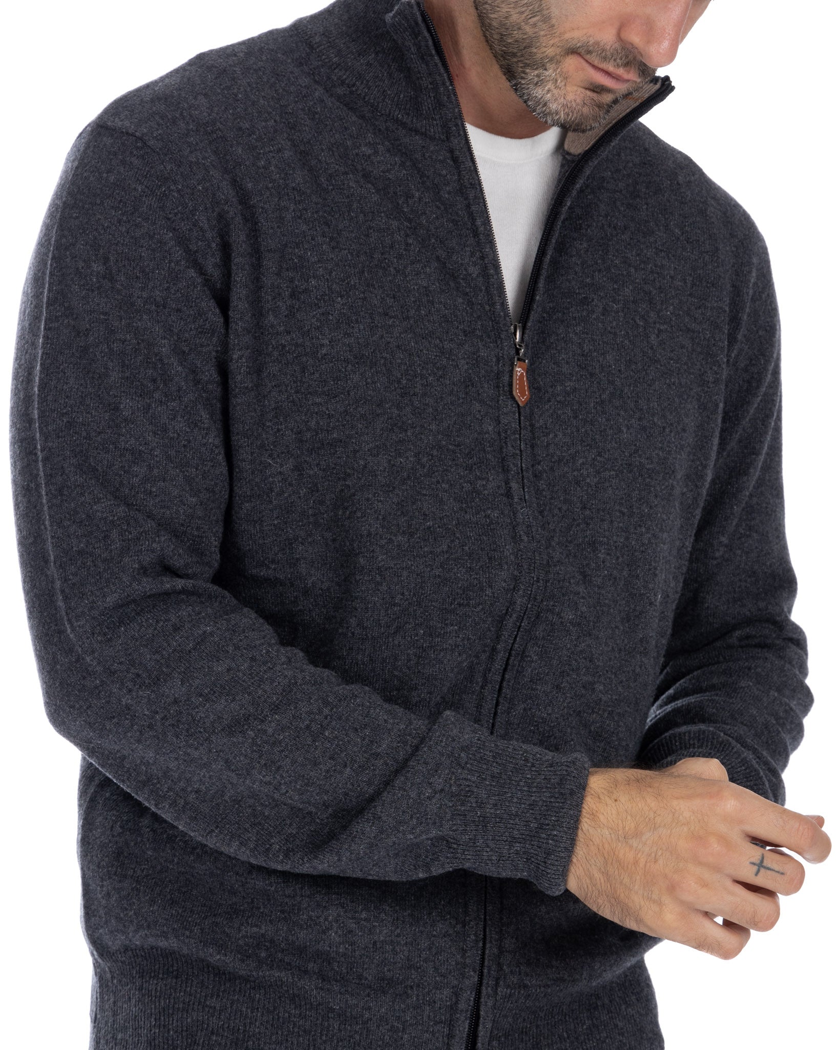 Matt - maglione antracite full zip in misto cachemire