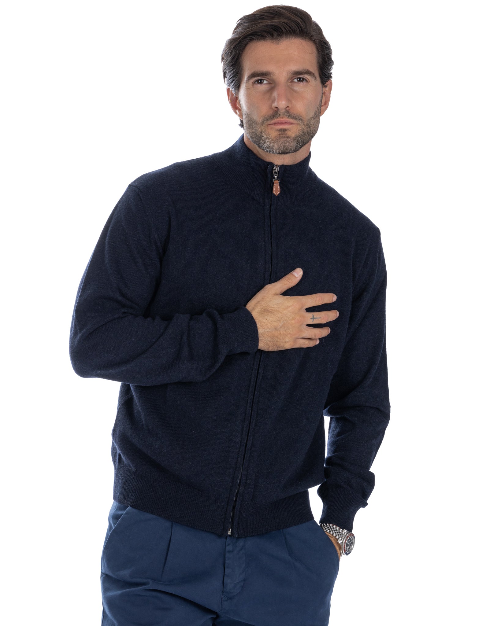 Matt - blue full zip sweater in cashmere blend