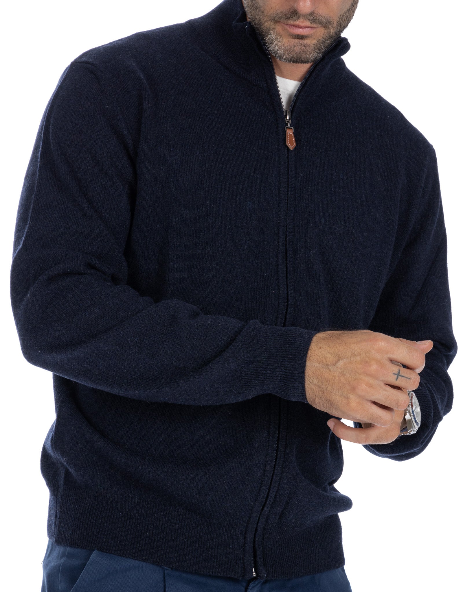 Matt - blue full zip sweater in cashmere blend