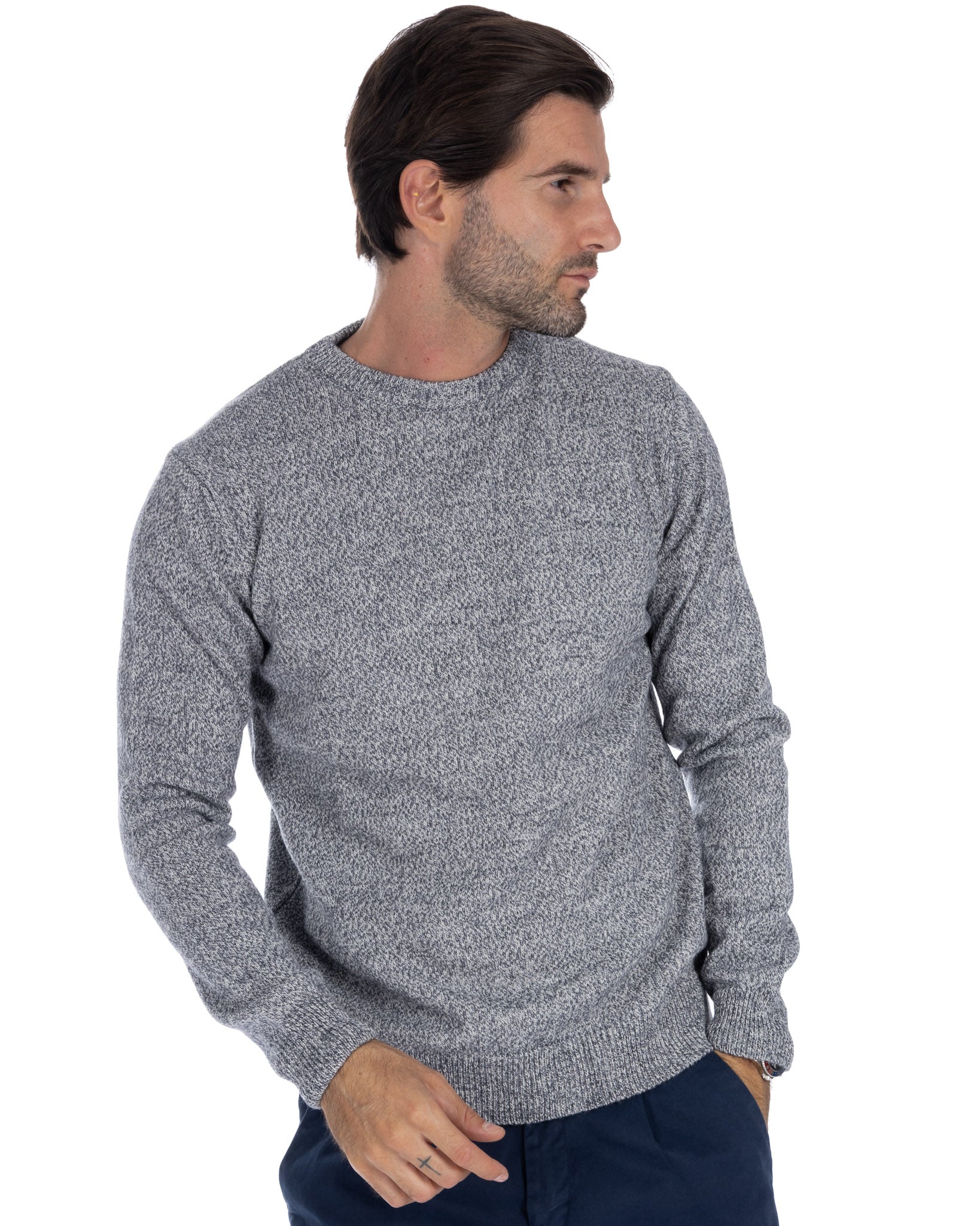 Willie - pull col rond bouclé gris