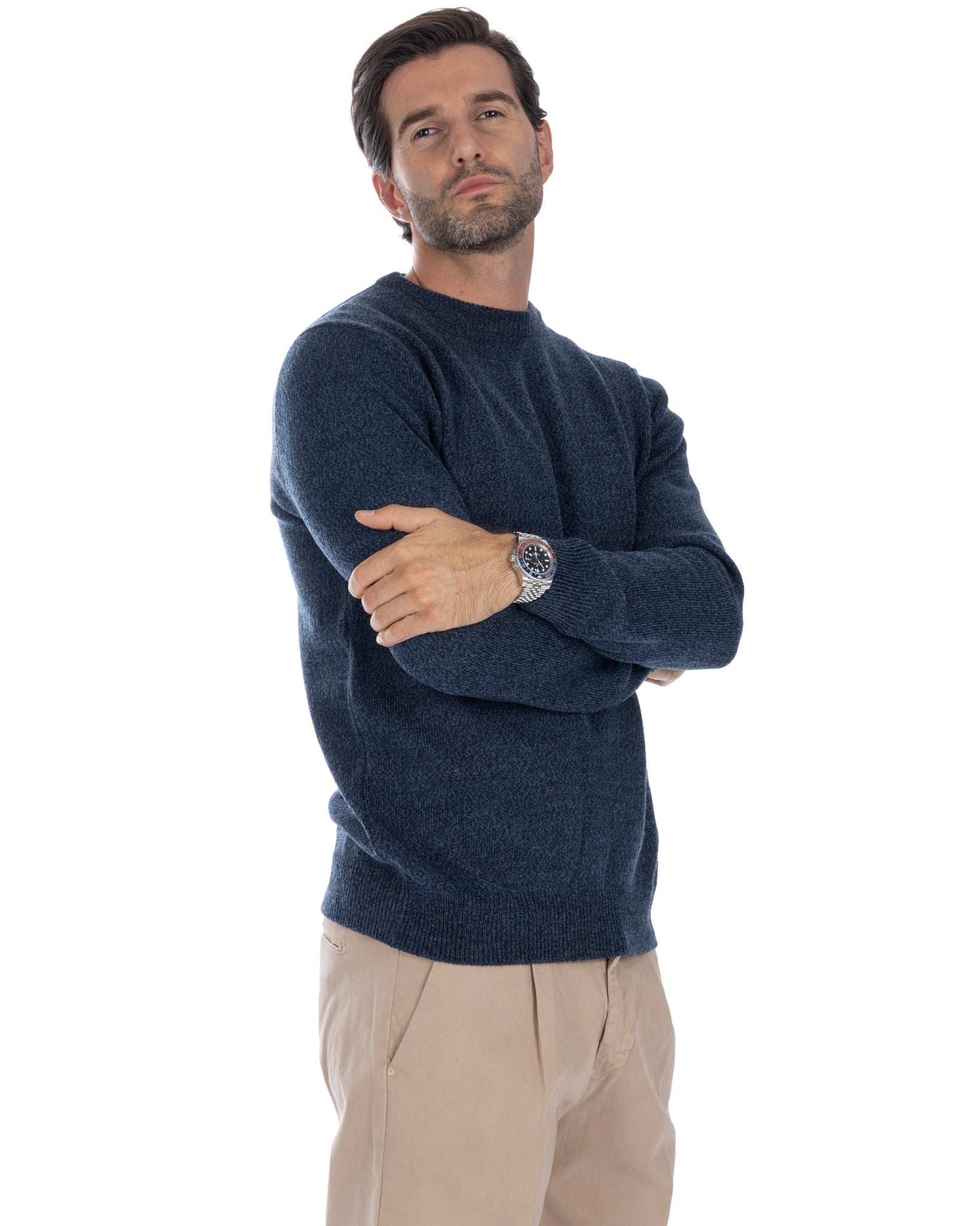 Willie - blue bouclé crew neck sweater